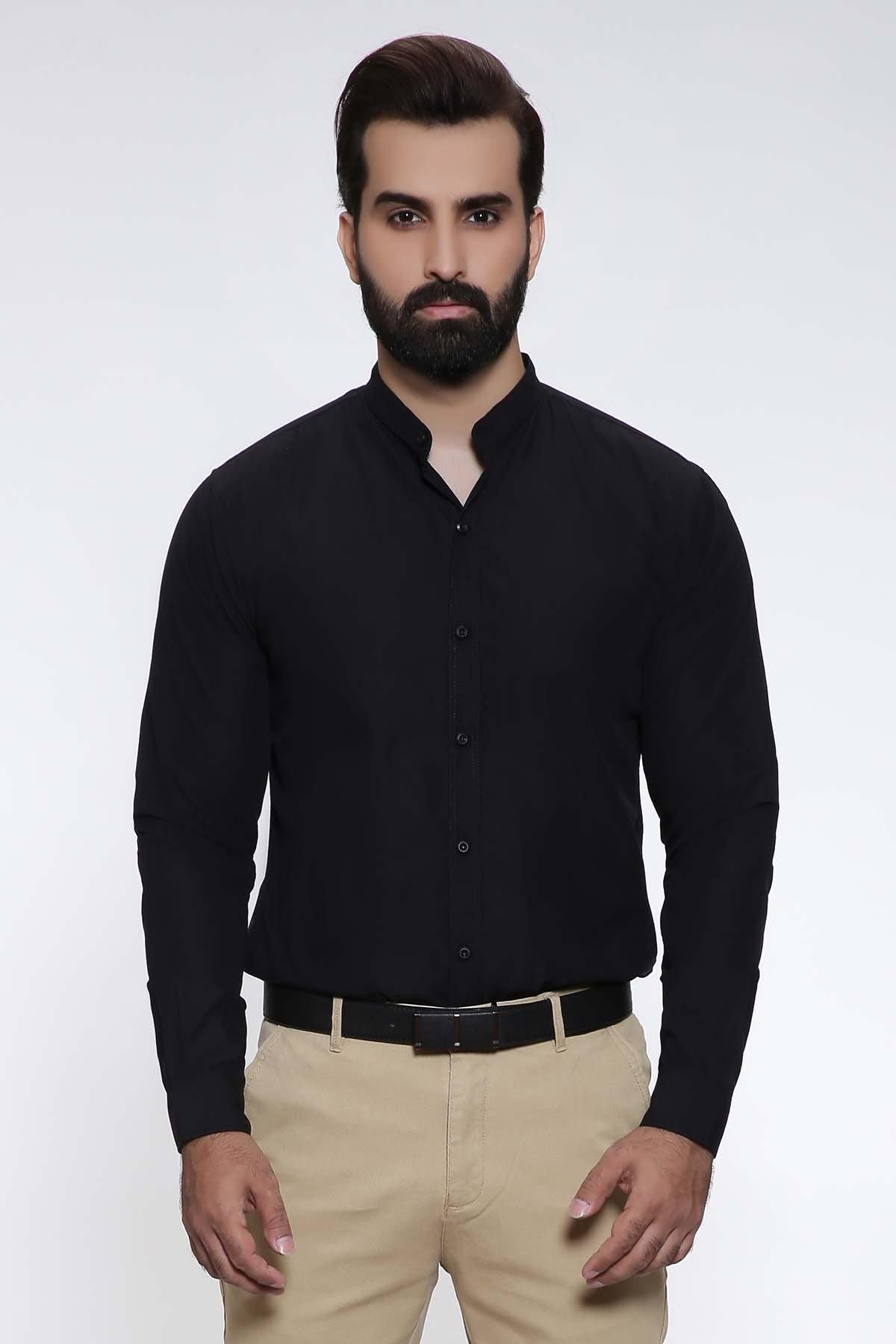 CASUAL SHIRT FULL SLEEVE BLACK SLIM FIT PRE FALL at Charcoal Clothing