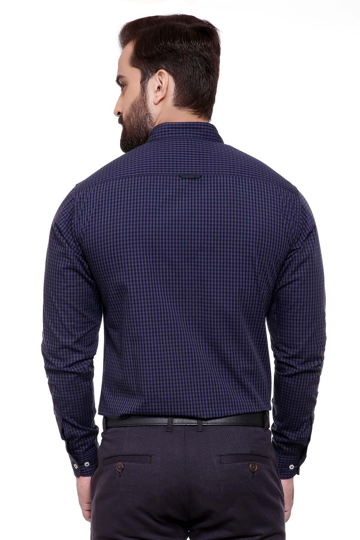 CASUAL SHIRT FULL SLEEVE BLUE BLACK CHECK SLIM FIT at Charcoal Clothing