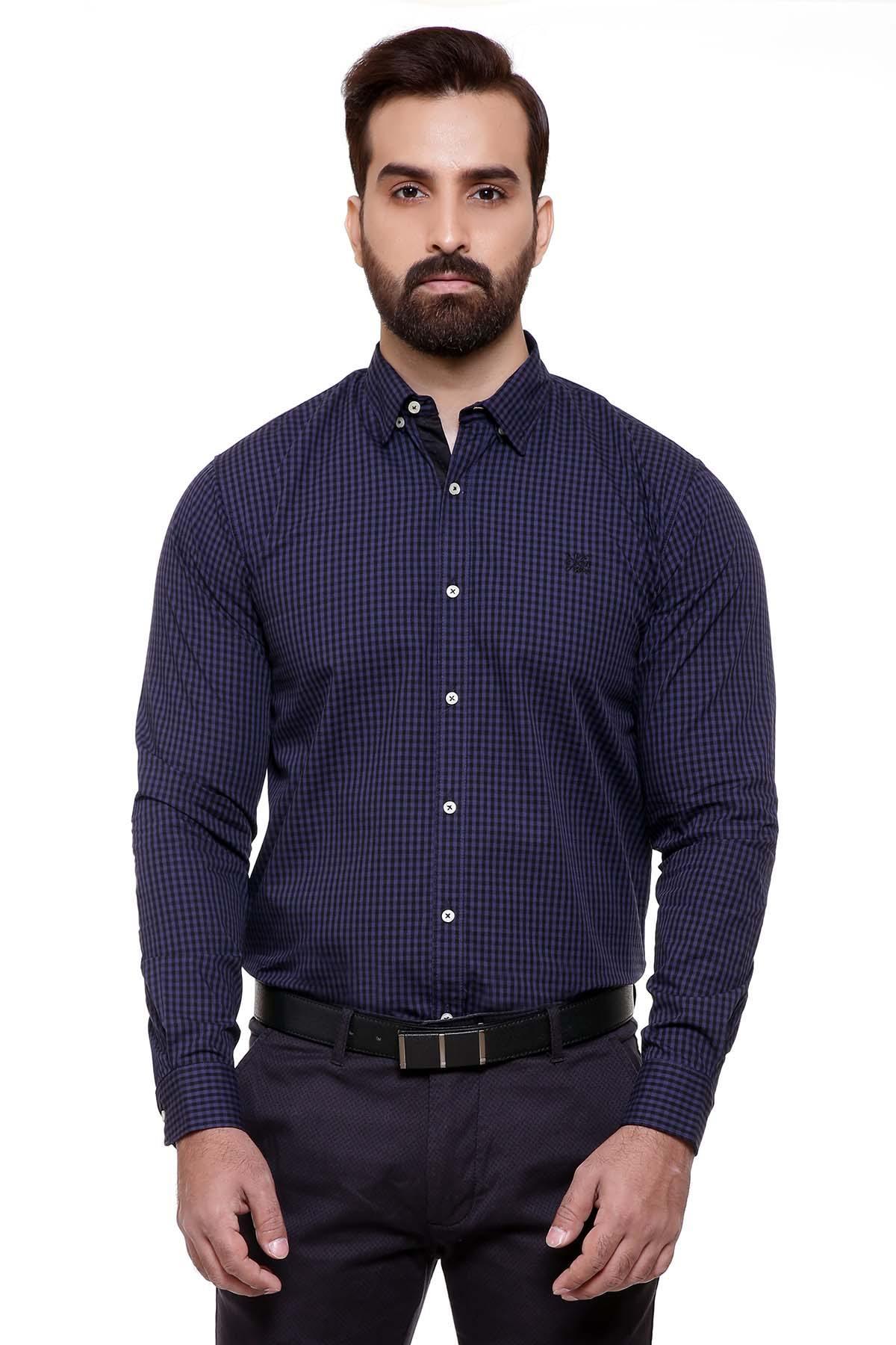 CASUAL SHIRT FULL SLEEVE BLUE BLACK CHECK SLIM FIT at Charcoal Clothing