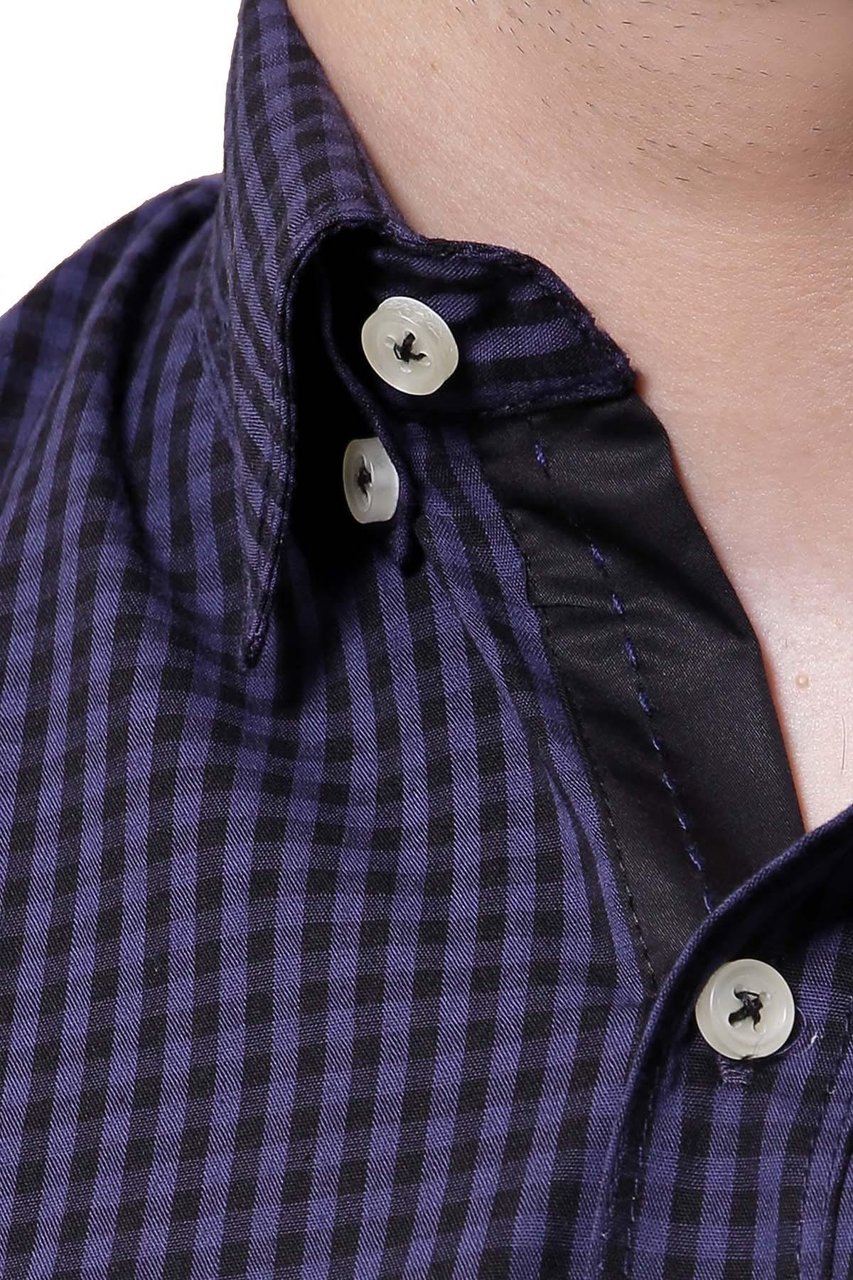 CASUAL SHIRT FULL SLEEVE BLUE BLACK CHECK SLIM FIT at Charcoal Clothing