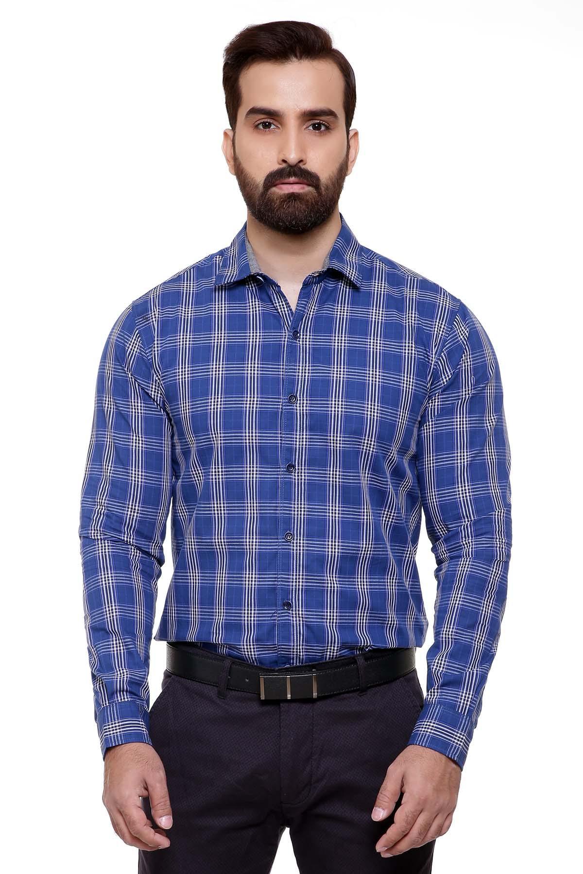 CASUAL SHIRT FULL SLEEVE BLUE CHECK SLIM FIT at Charcoal Clothing