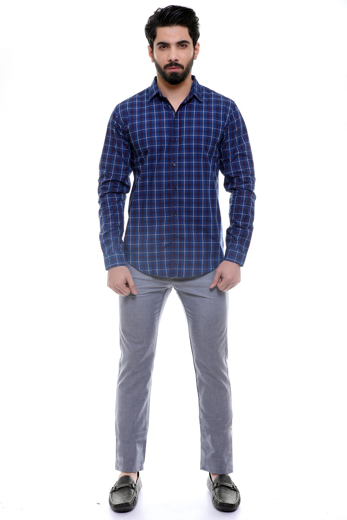 CASUAL SHIRT FULL SLEEVE BLUE CHECK SLIM FIT at Charcoal Clothing