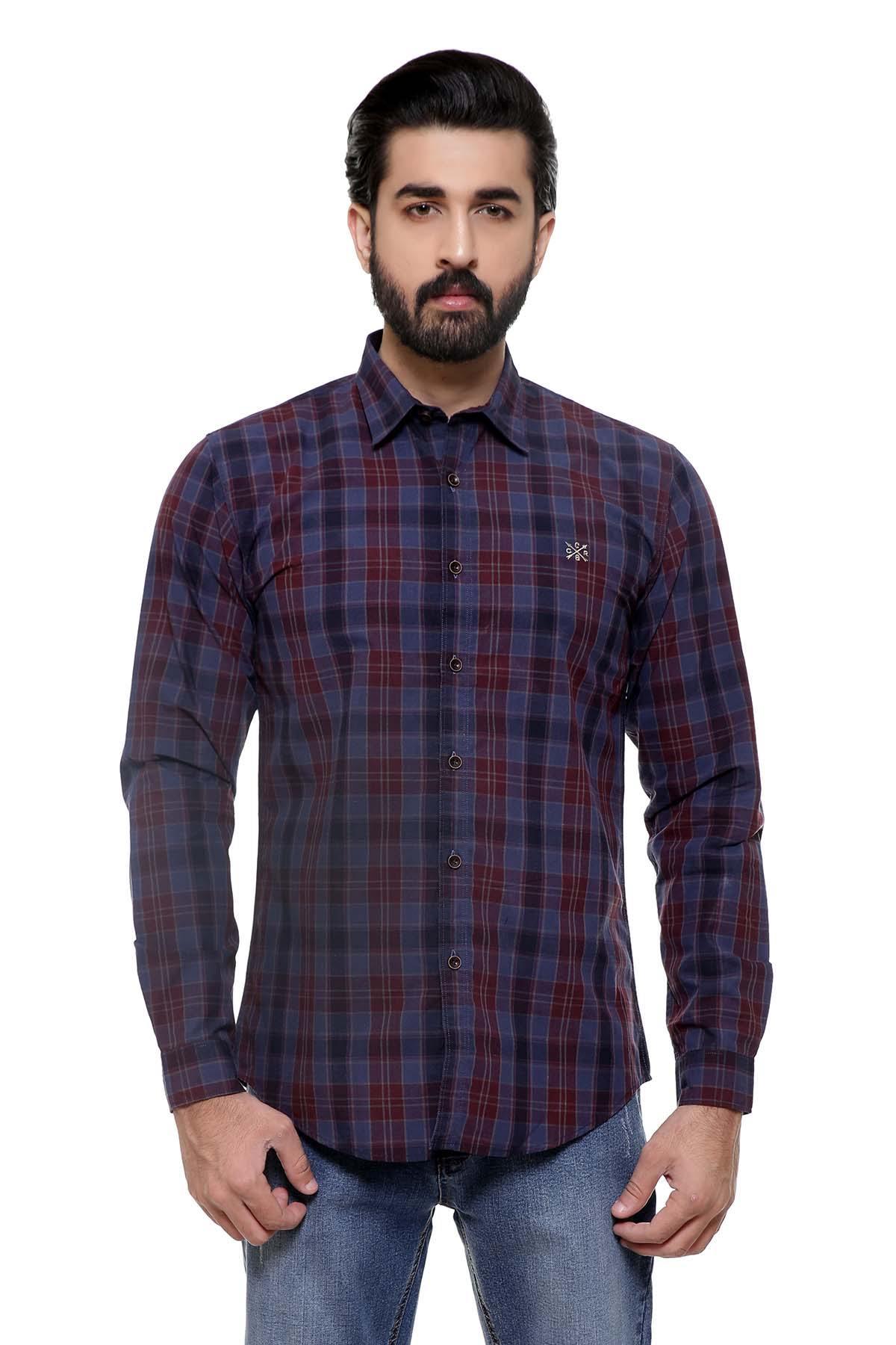 CASUAL SHIRT FULL SLEEVE BLUE MAROON at Charcoal Clothing