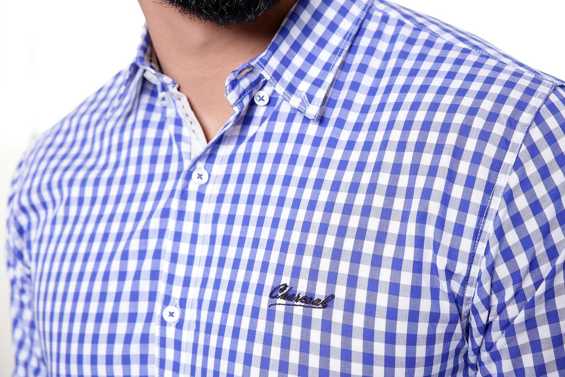 CASUAL SHIRT FULL SLEEVE BLUE WHITE CHECK at Charcoal Clothing