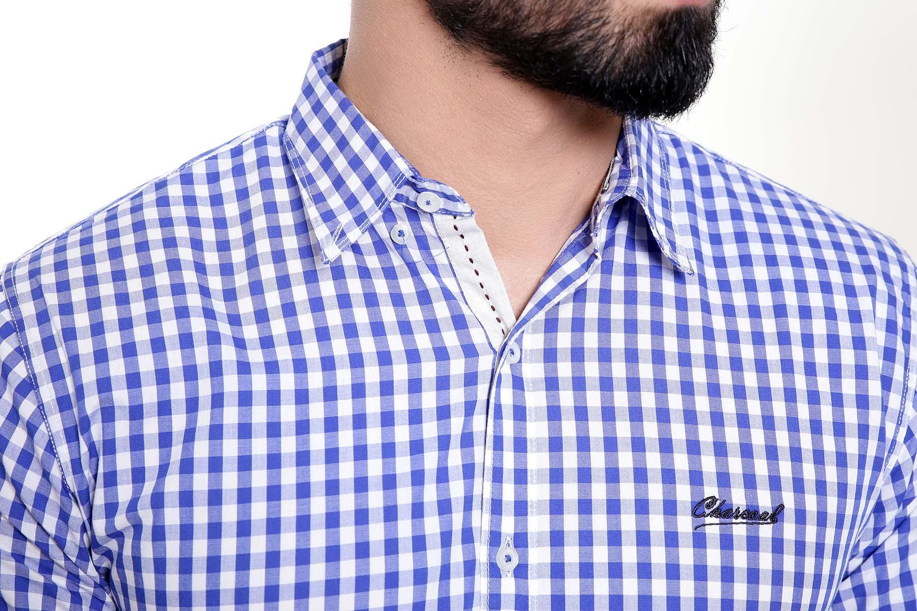 CASUAL SHIRT FULL SLEEVE BLUE WHITE CHECK at Charcoal Clothing
