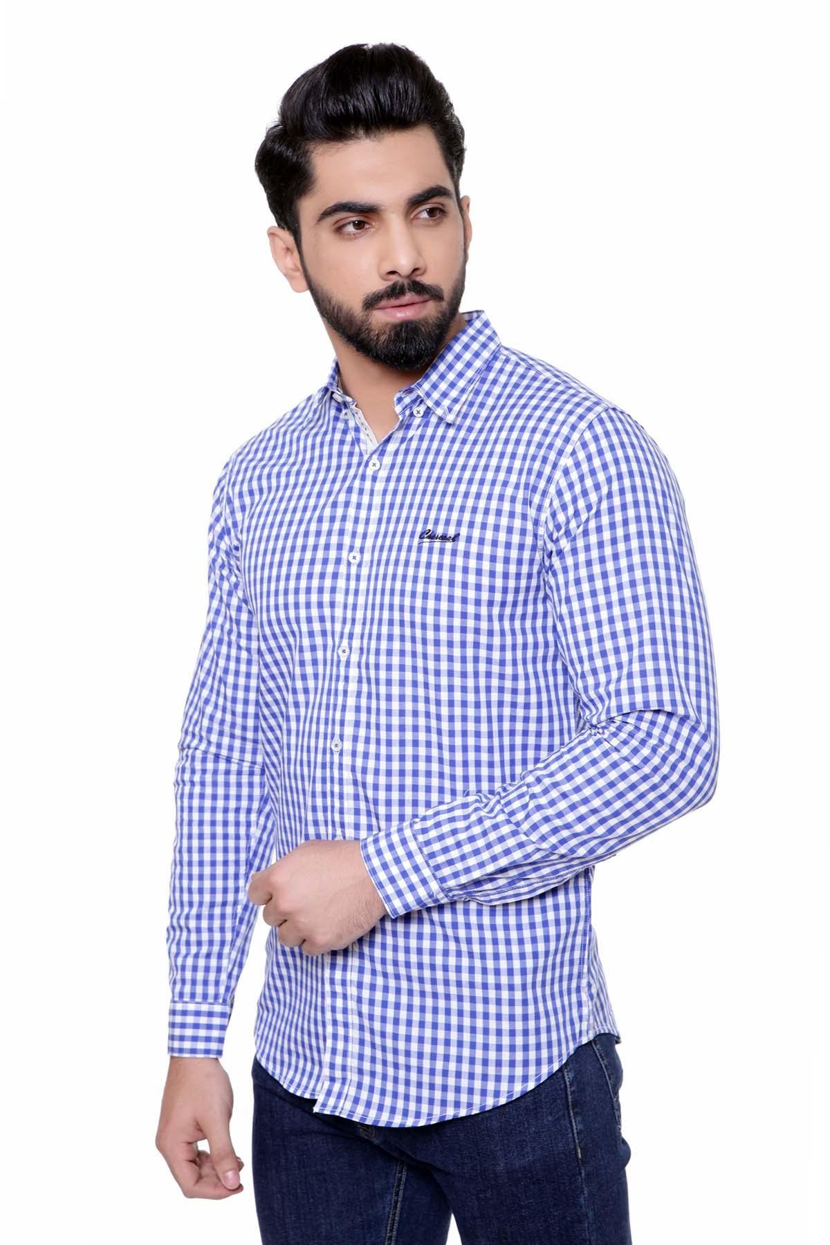 CASUAL SHIRT FULL SLEEVE BLUE WHITE CHECK at Charcoal Clothing