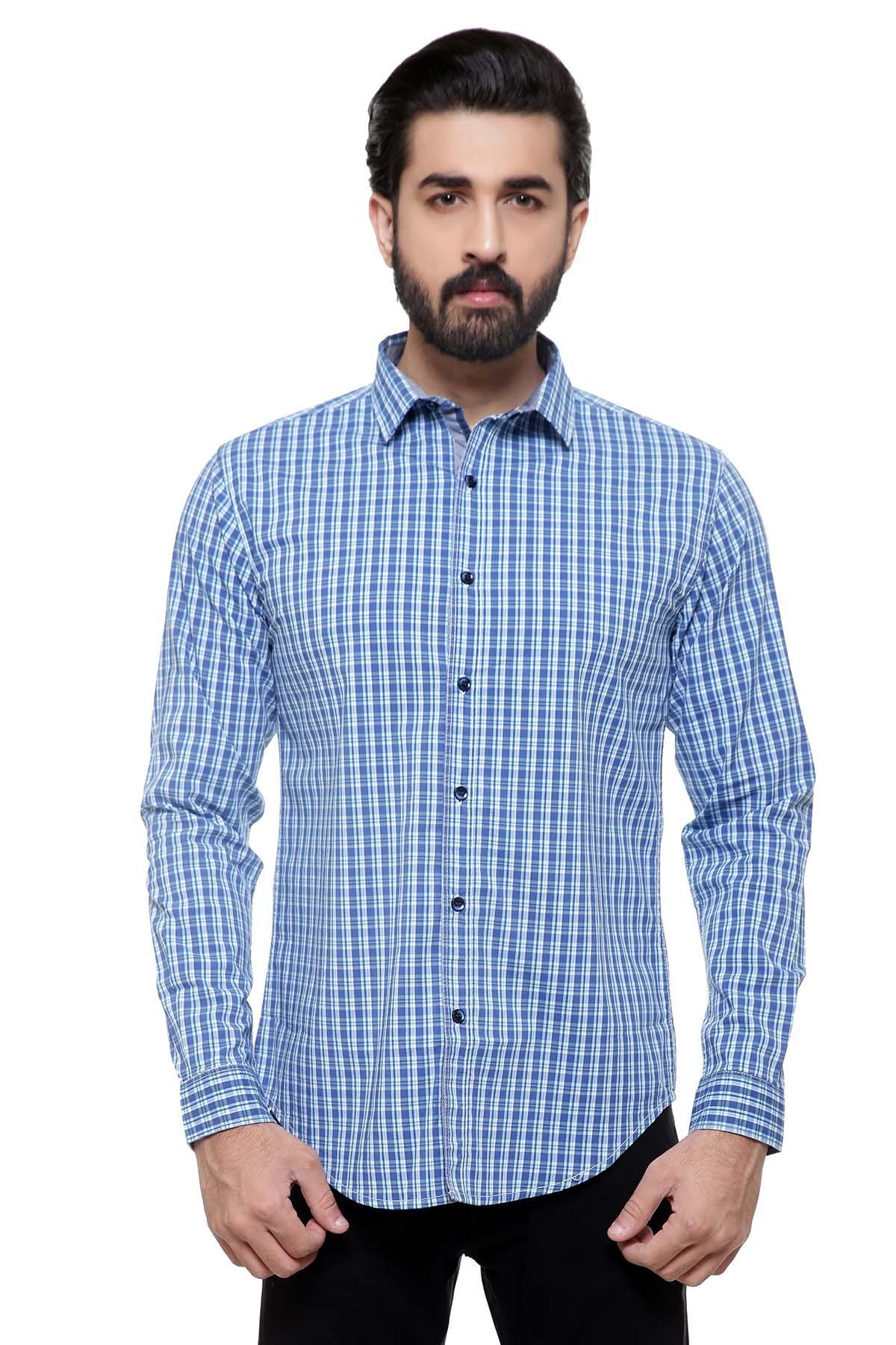 CASUAL SHIRT FULL SLEEVE BLUE WHITE LINE at Charcoal Clothing