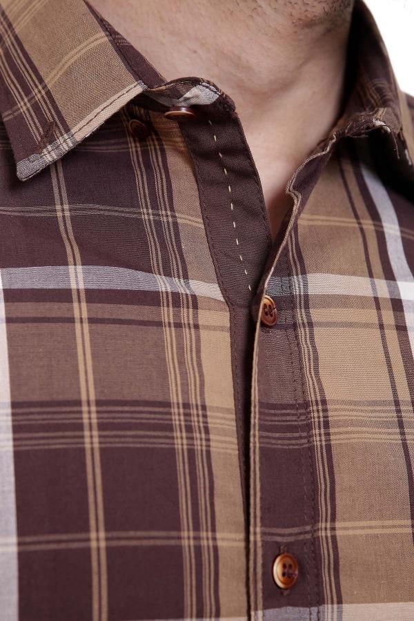 CASUAL SHIRT FULL SLEEVE BROWN CHECK SLIM FIT at Charcoal Clothing
