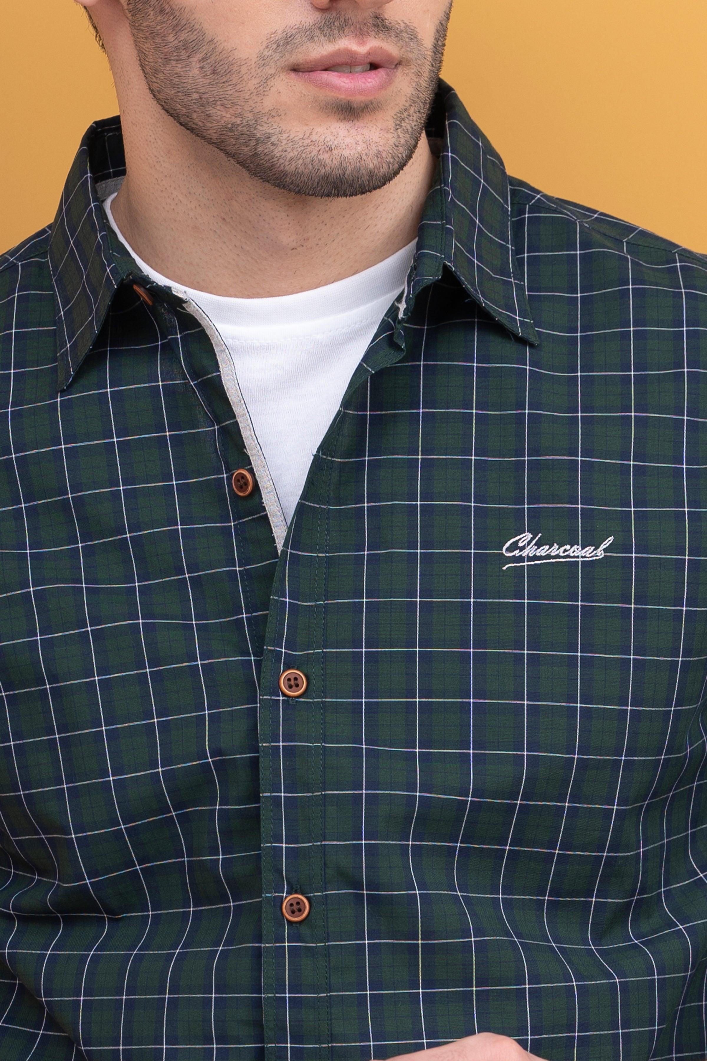 CASUAL SHIRT  FULL SLEEVE GREEN at Charcoal Clothing