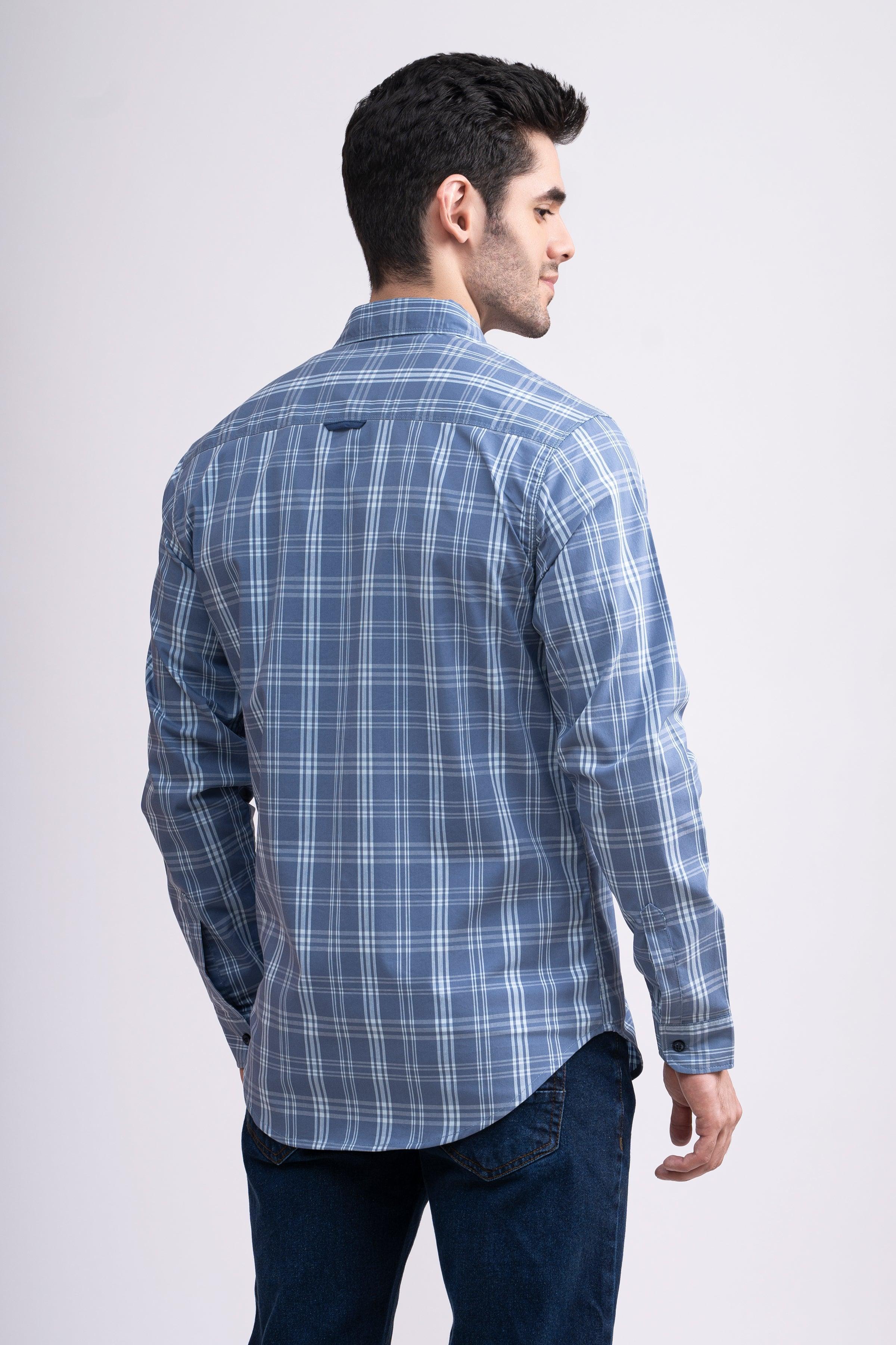 CASUAL SHIRT FULL SLEEVE LIGHT BLUE CHECK at Charcoal Clothing