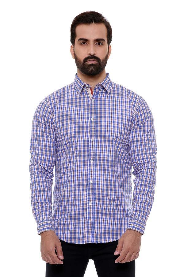 CASUAL SHIRT FULL SLEEVE MAROON BLUE CHECK  SLIM FIT at Charcoal Clothing