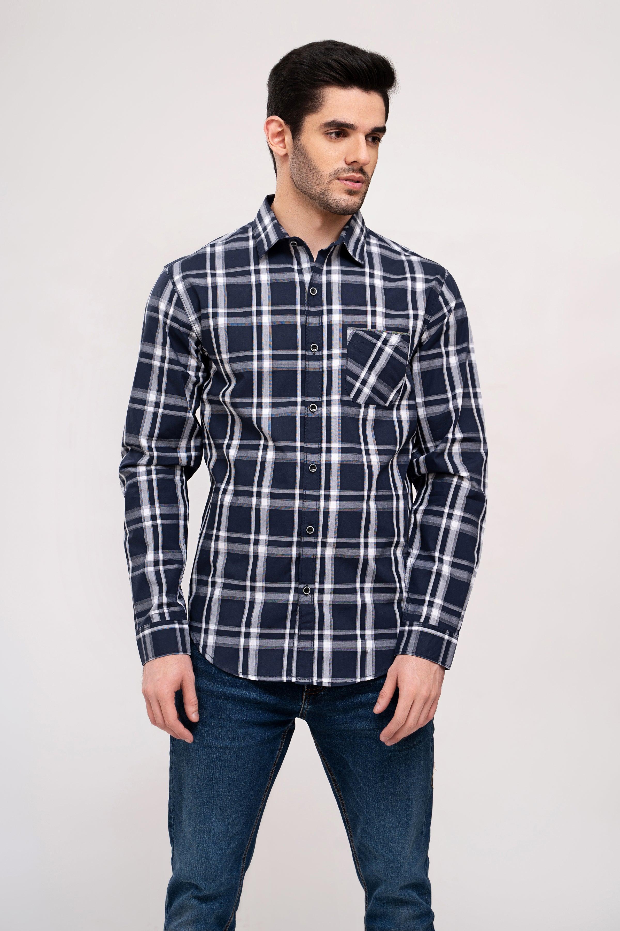 CASUAL SHIRT FULL SLEEVE NAVY GREY at Charcoal Clothing