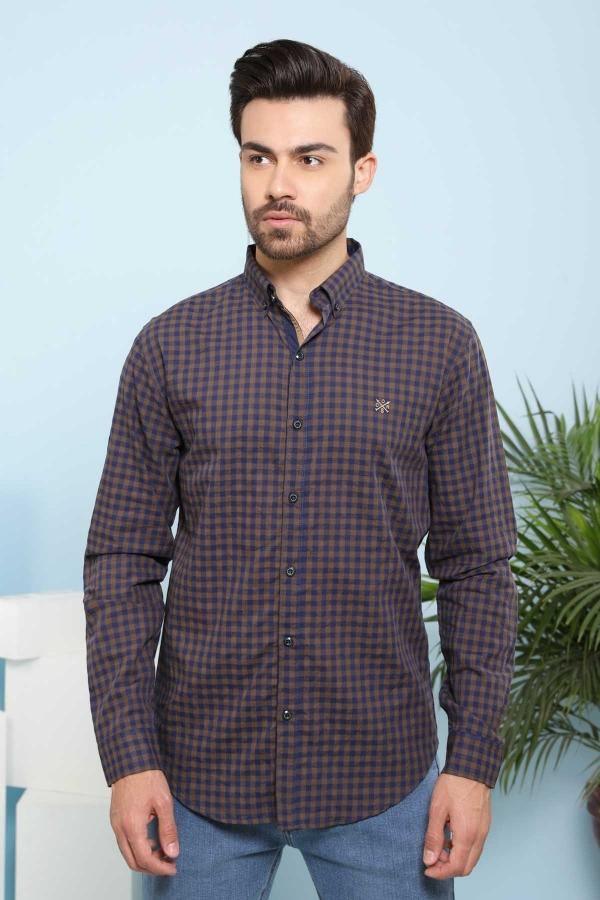 CASUAL SHIRT FULL SLEEVE NAVY SLIM FIT  BROWN at Charcoal Clothing