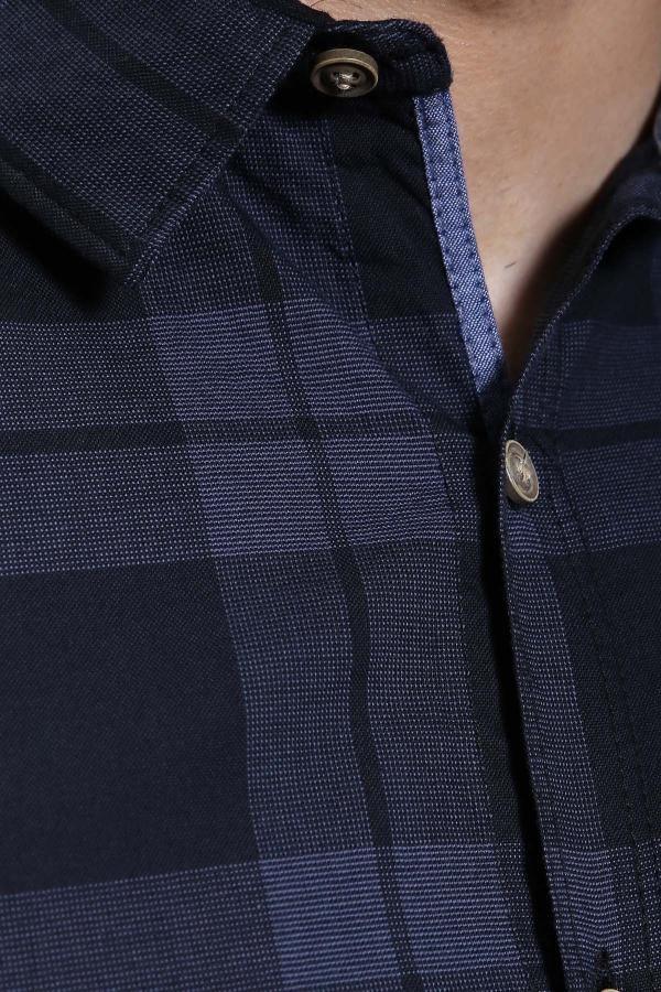 CASUAL SHIRT FULL SLEEVE NAVY SLIM FIT PRE FALL at Charcoal Clothing