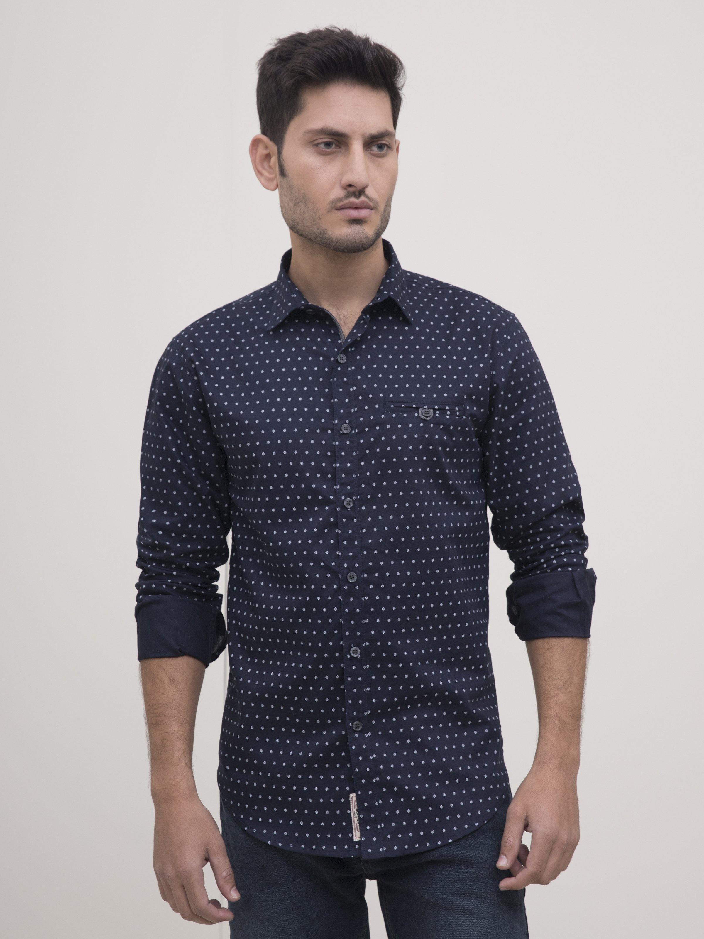 CASUAL SHIRT FULL SLEEVE NAVY WHITE at Charcoal Clothing