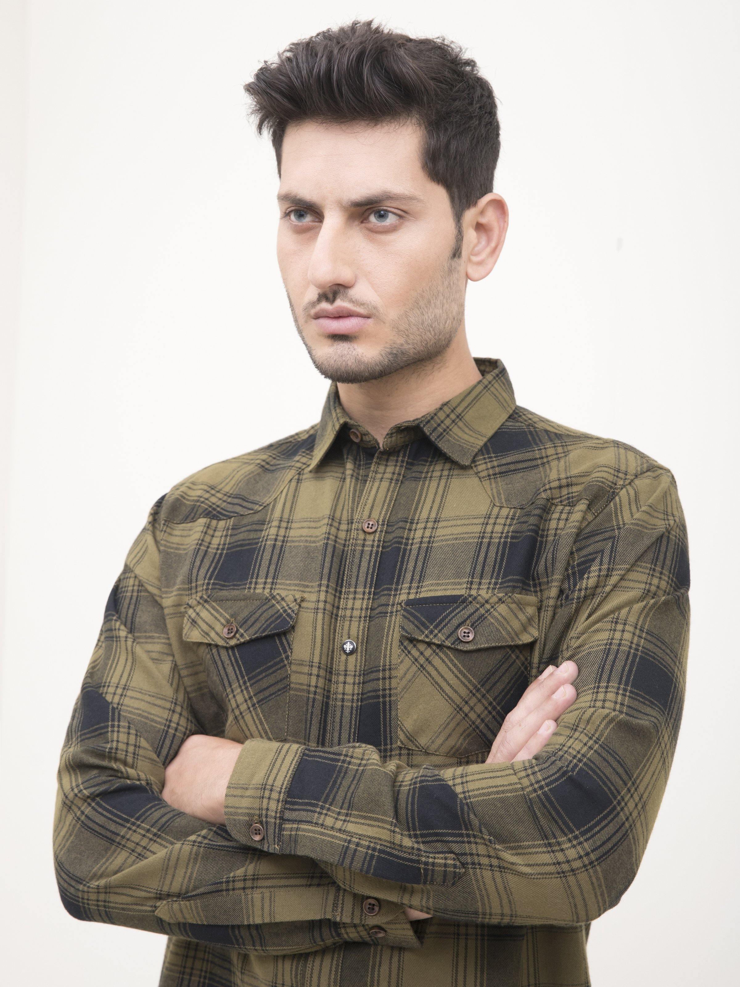 CASUAL SHIRT FULL SLEEVE OLIVE at Charcoal Clothing