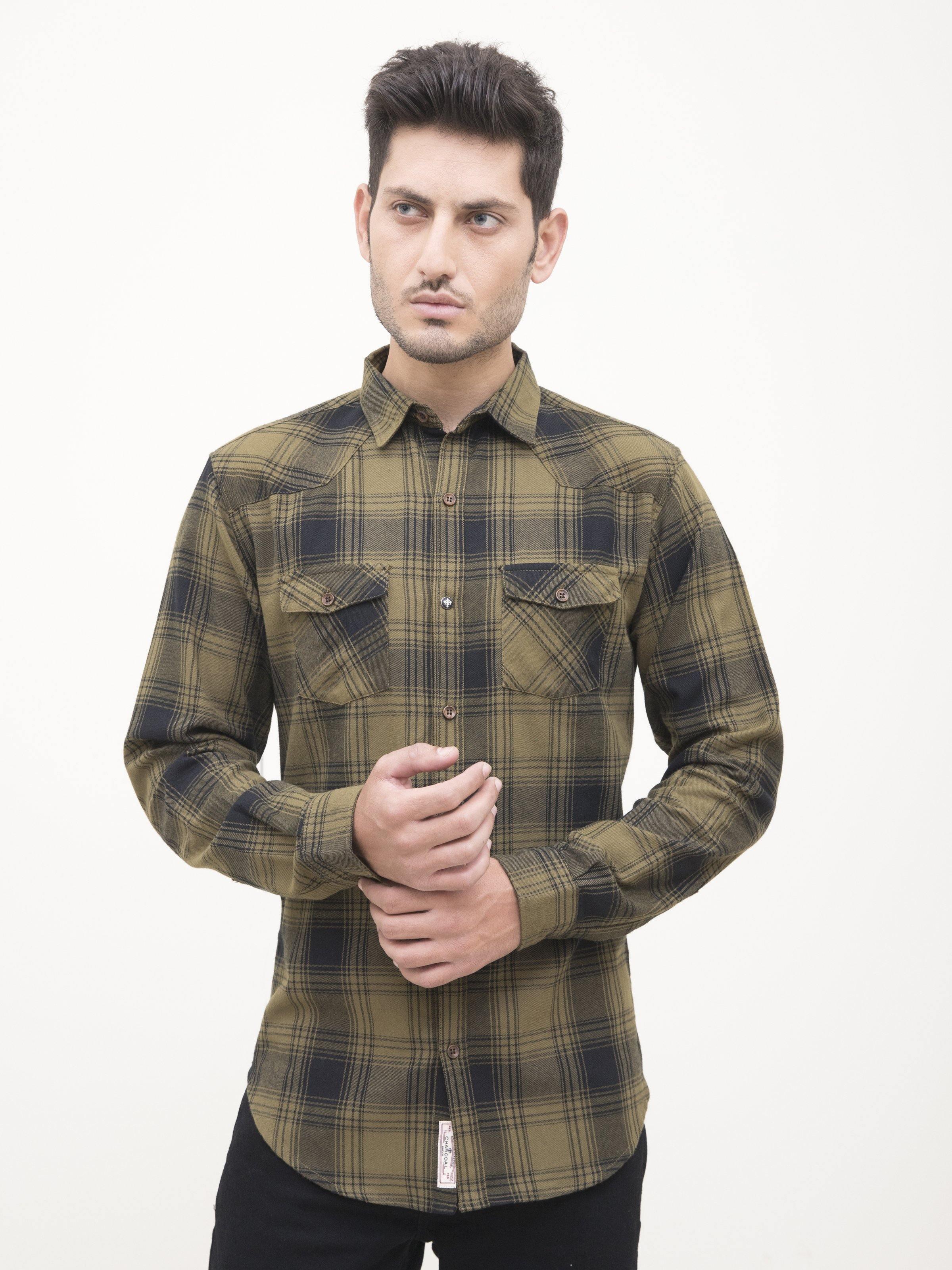 CASUAL SHIRT FULL SLEEVE OLIVE at Charcoal Clothing