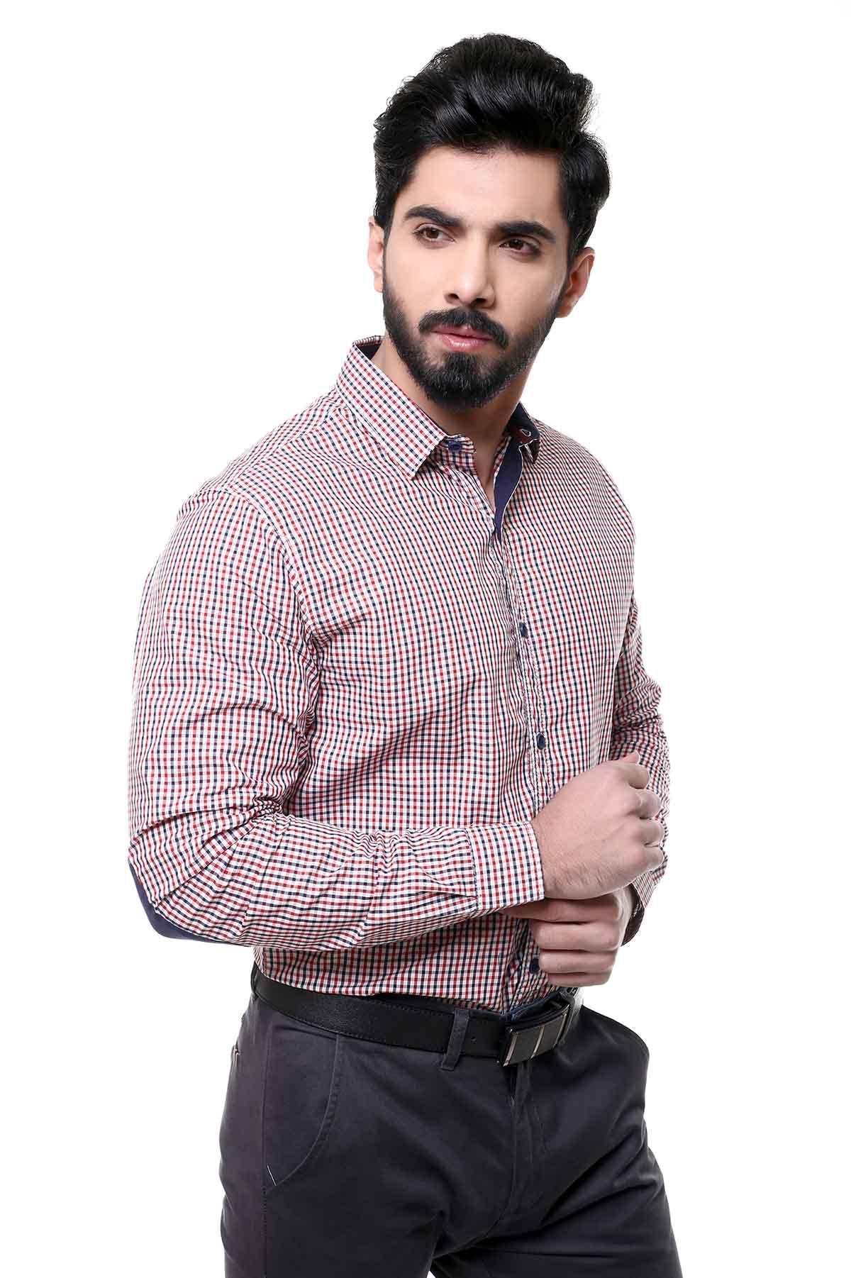 CASUAL SHIRT FULL SLEEVE RED BLACK at Charcoal Clothing
