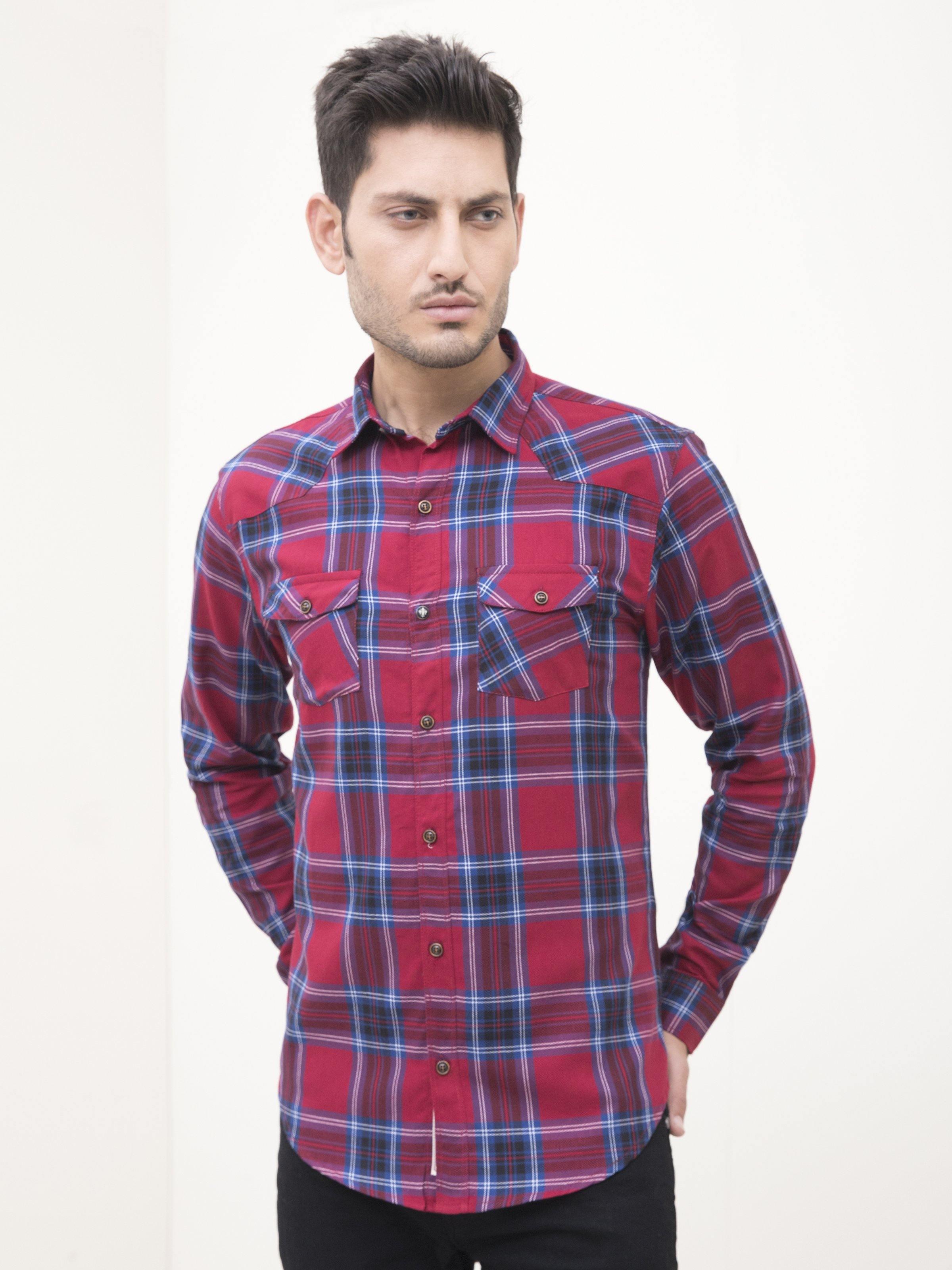 CASUAL SHIRT FULL SLEEVE RED CHECK at Charcoal Clothing