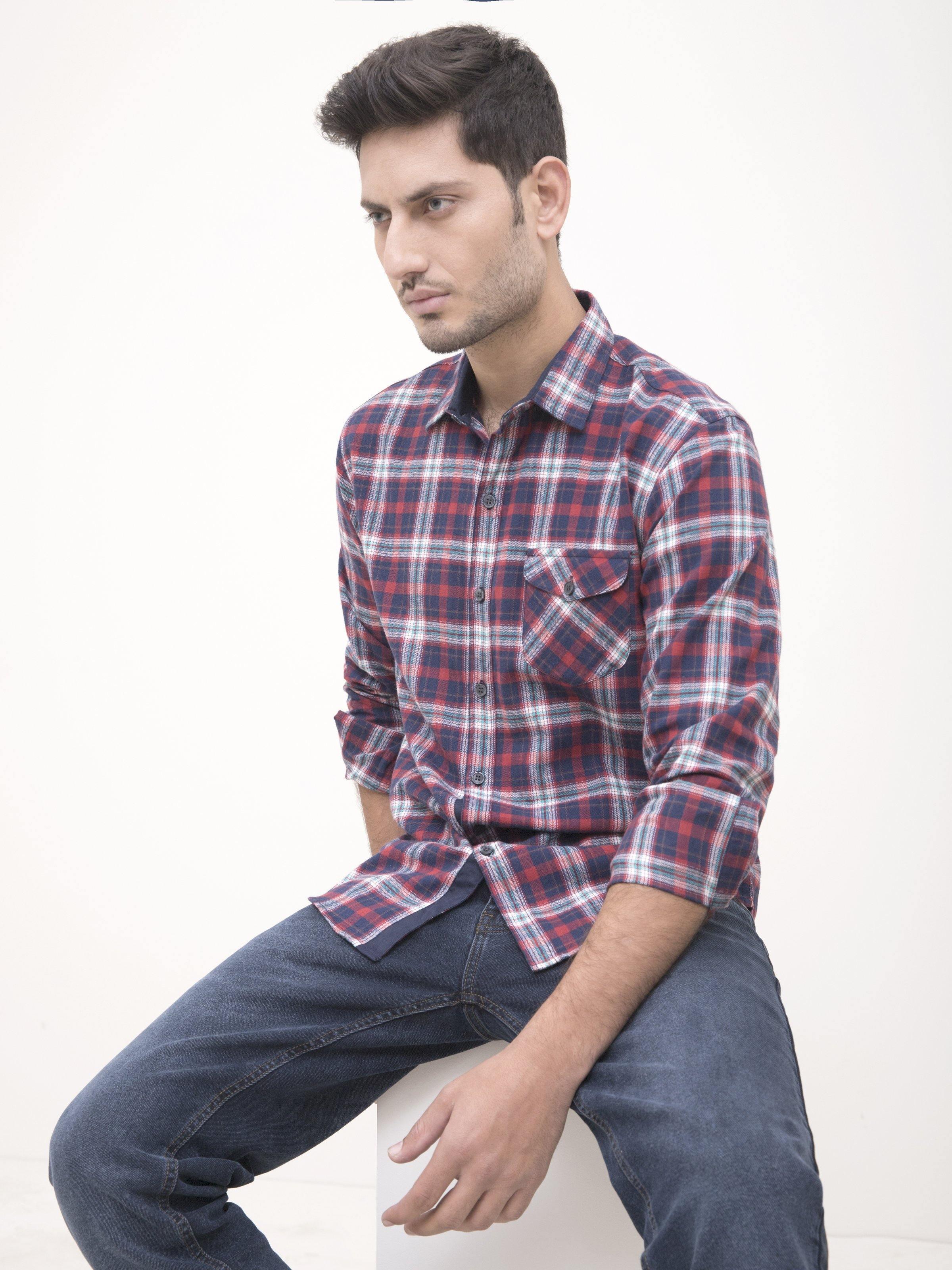 CASUAL SHIRT FULL SLEEVE RED CHECK at Charcoal Clothing