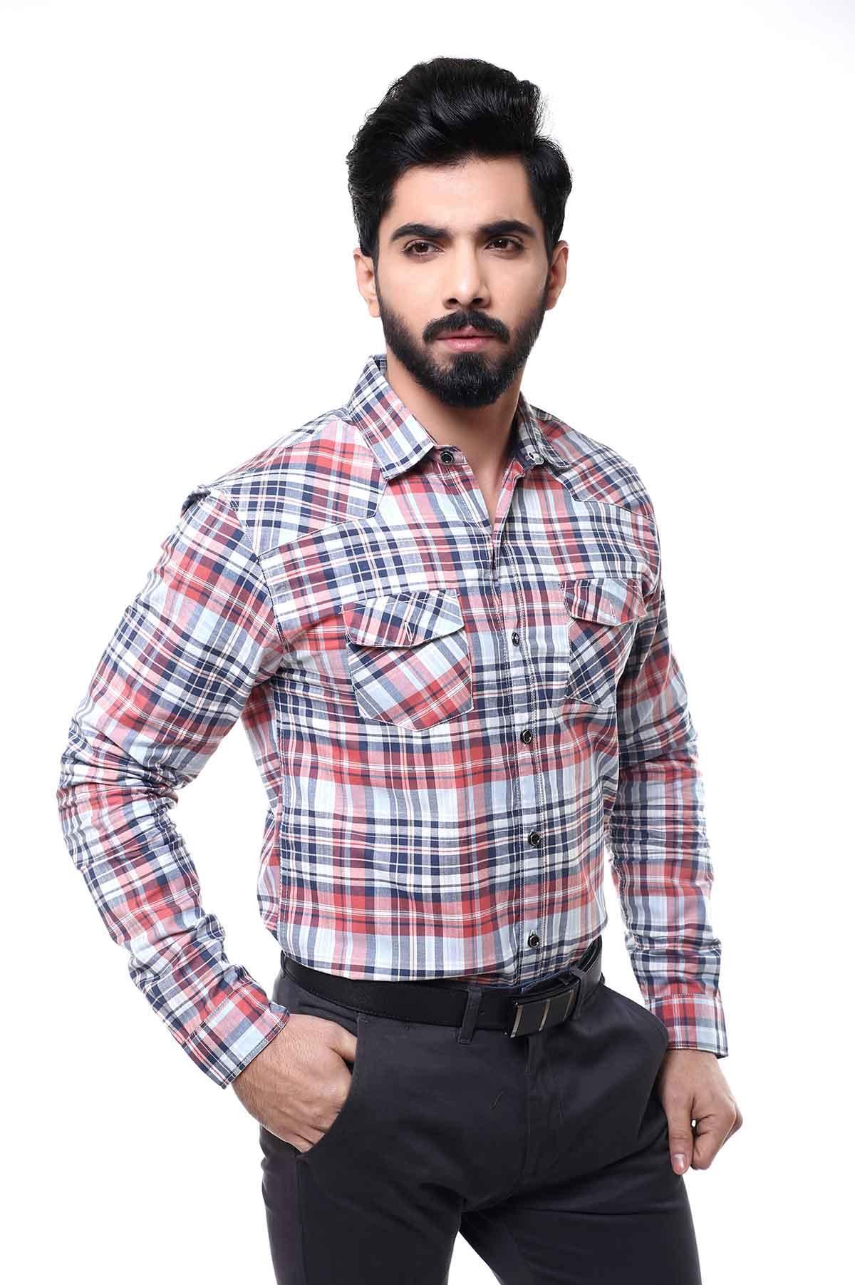 CASUAL SHIRT FULL SLEEVE RED NAVY at Charcoal Clothing