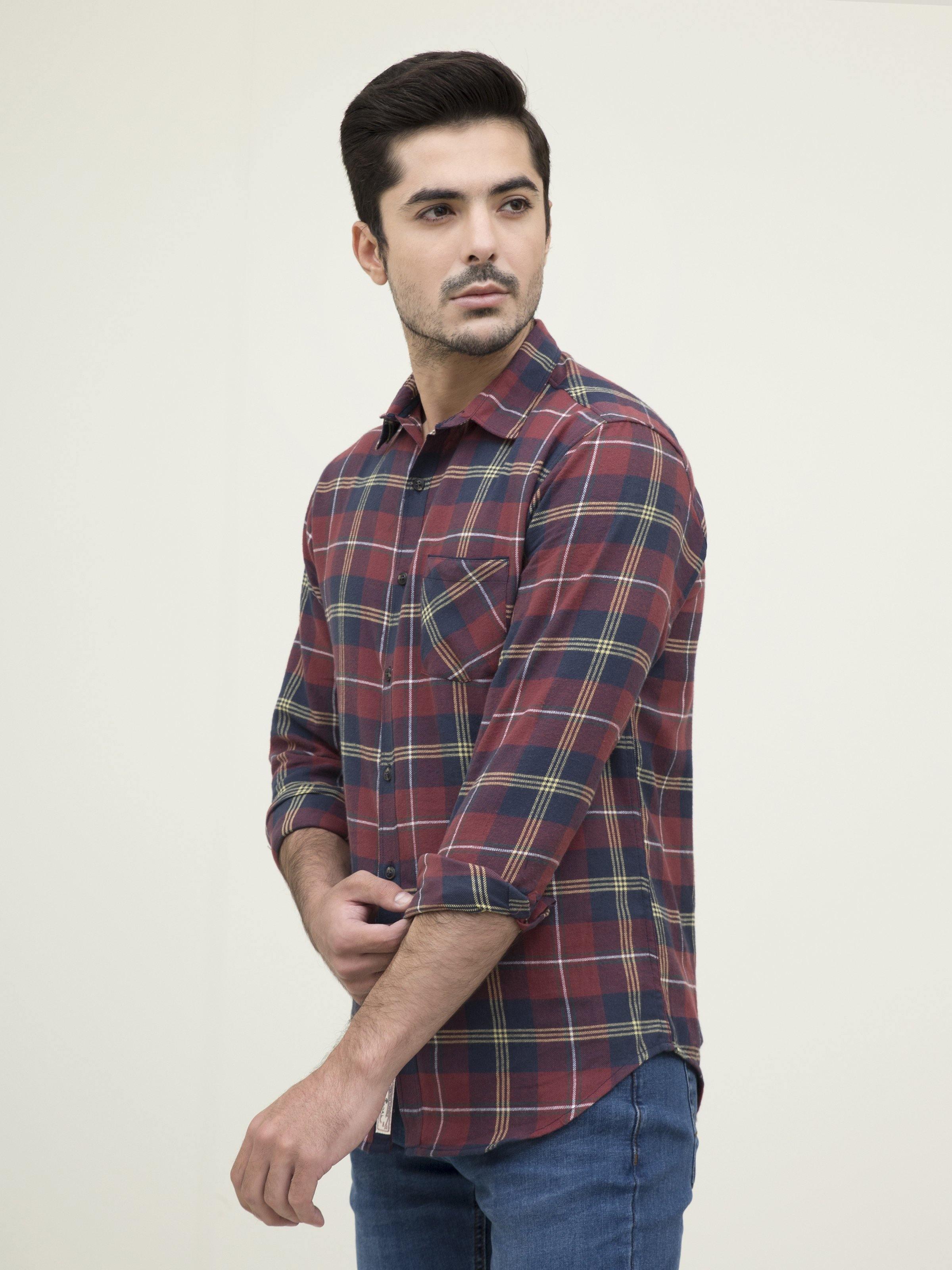 CASUAL SHIRT FULL SLEEVE RED NAVY at Charcoal Clothing