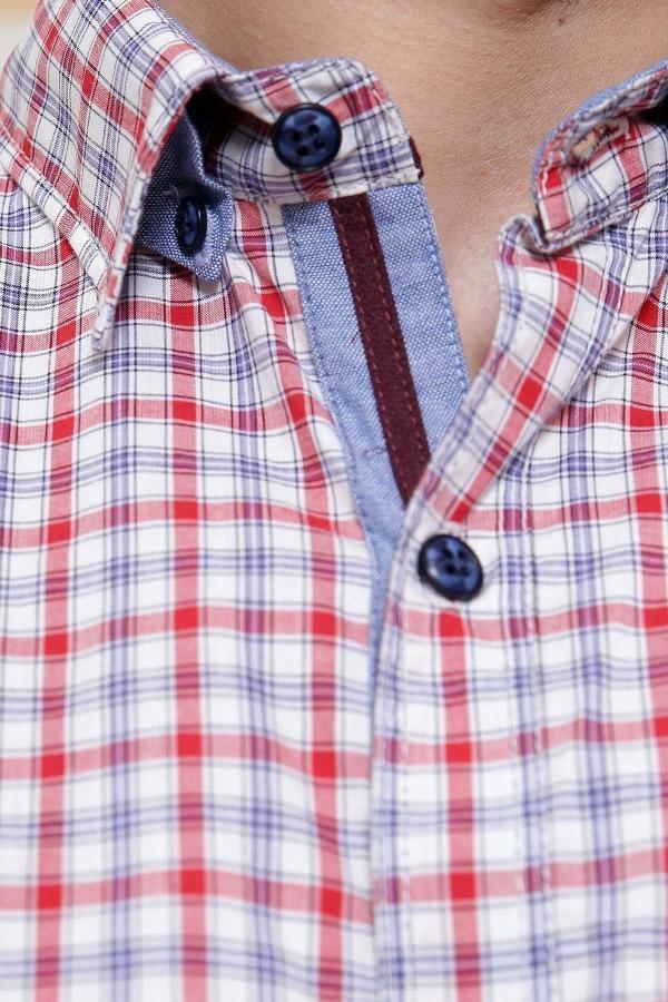 CASUAL SHIRT FULL SLEEVE RED WHITE CHECK SLIM FIT at Charcoal Clothing