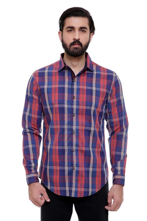 CASUAL SHIRT FULL SLEEVE RUST CHECK SLIM FIT at Charcoal Clothing