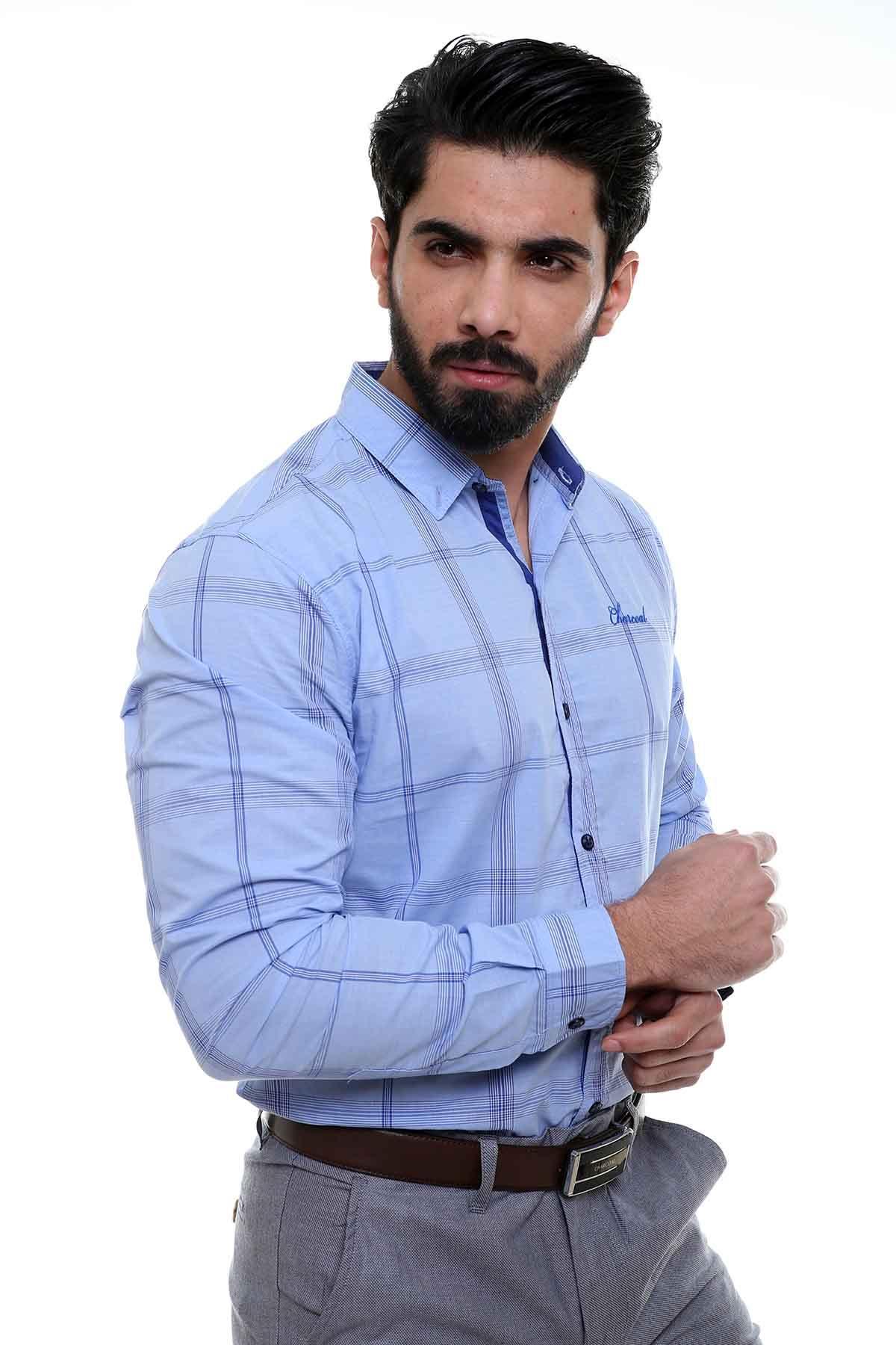 CASUAL SHIRT FULL SLEEVE SKY BLUE at Charcoal Clothing