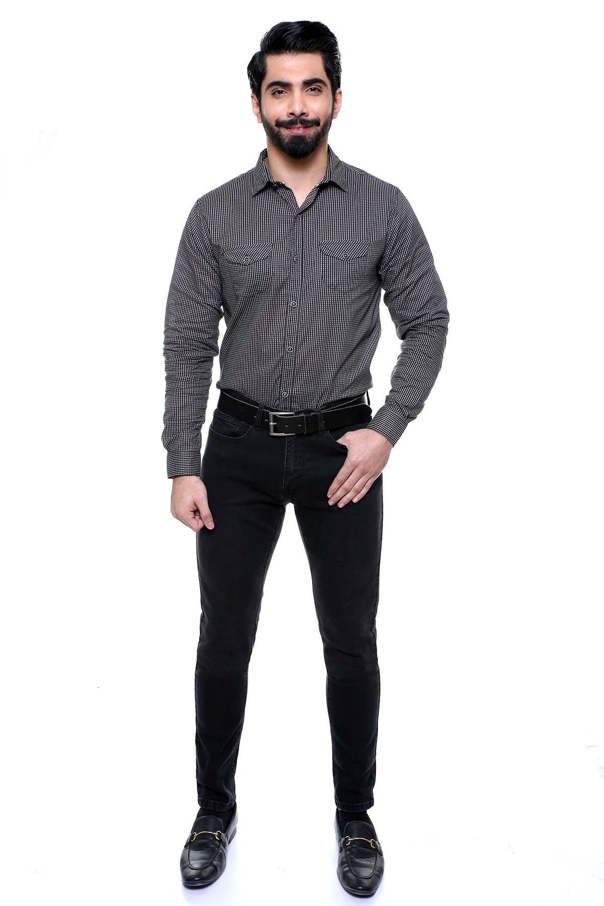 CASUAL SHIRT FULL SLEEVE SLIM FIT BLACK CHECK at Charcoal Clothing