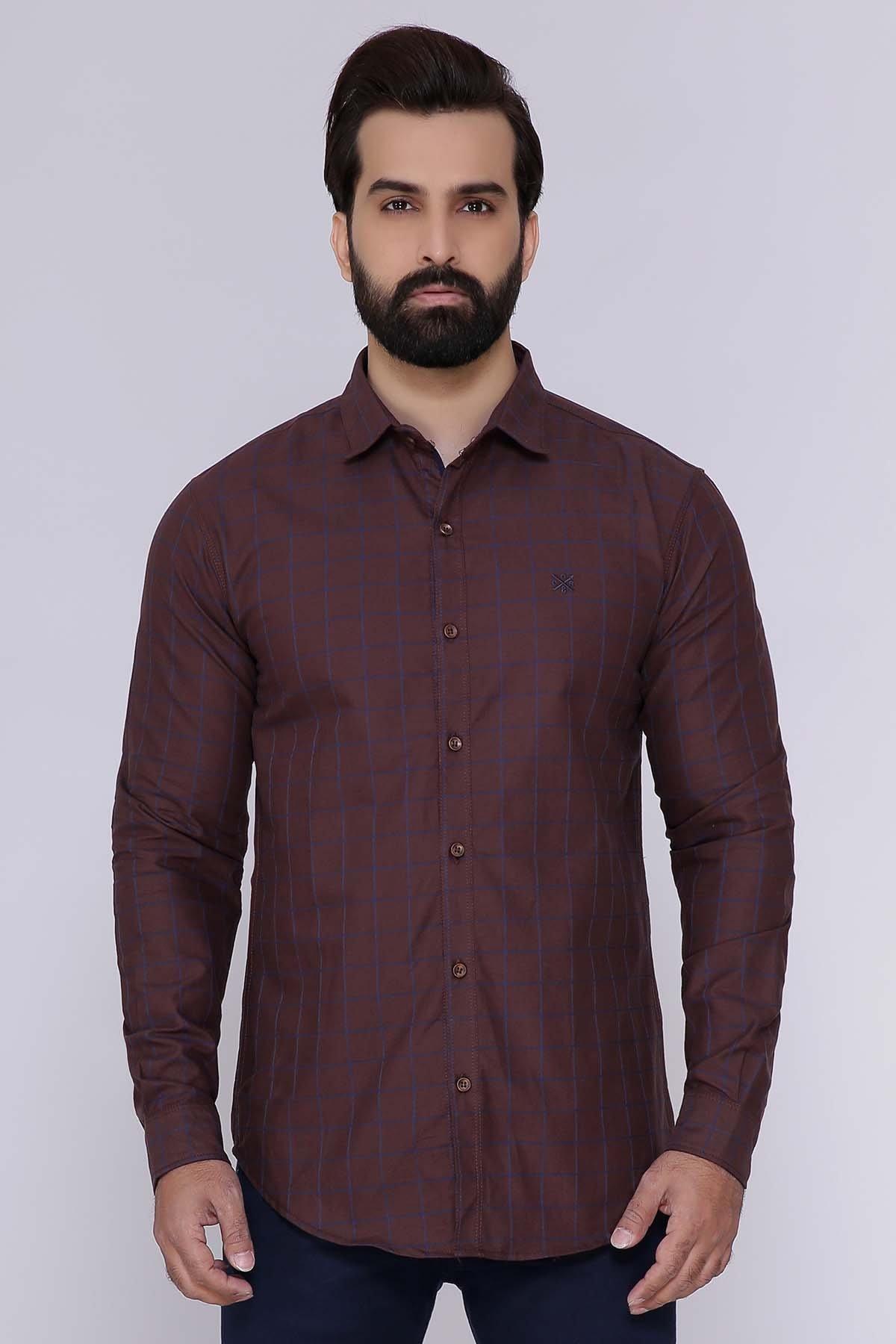 CASUAL SHIRT FULL SLEEVE SLIM FIT COFFEE at Charcoal Clothing