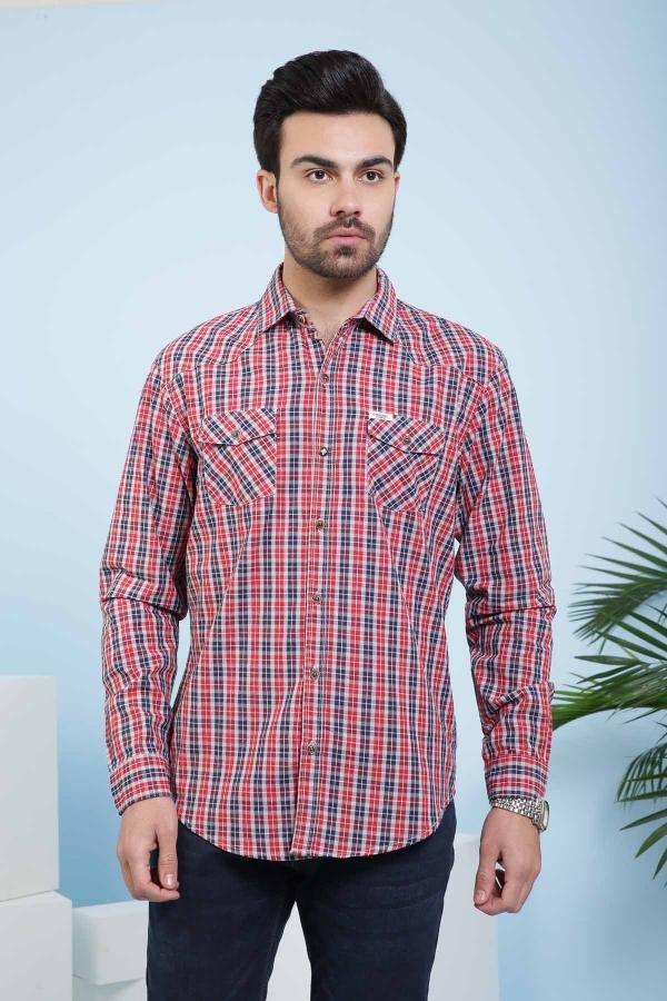 CASUAL SHIRT FULL SLEEVE SLIM FIT RED NAVY at Charcoal Clothing
