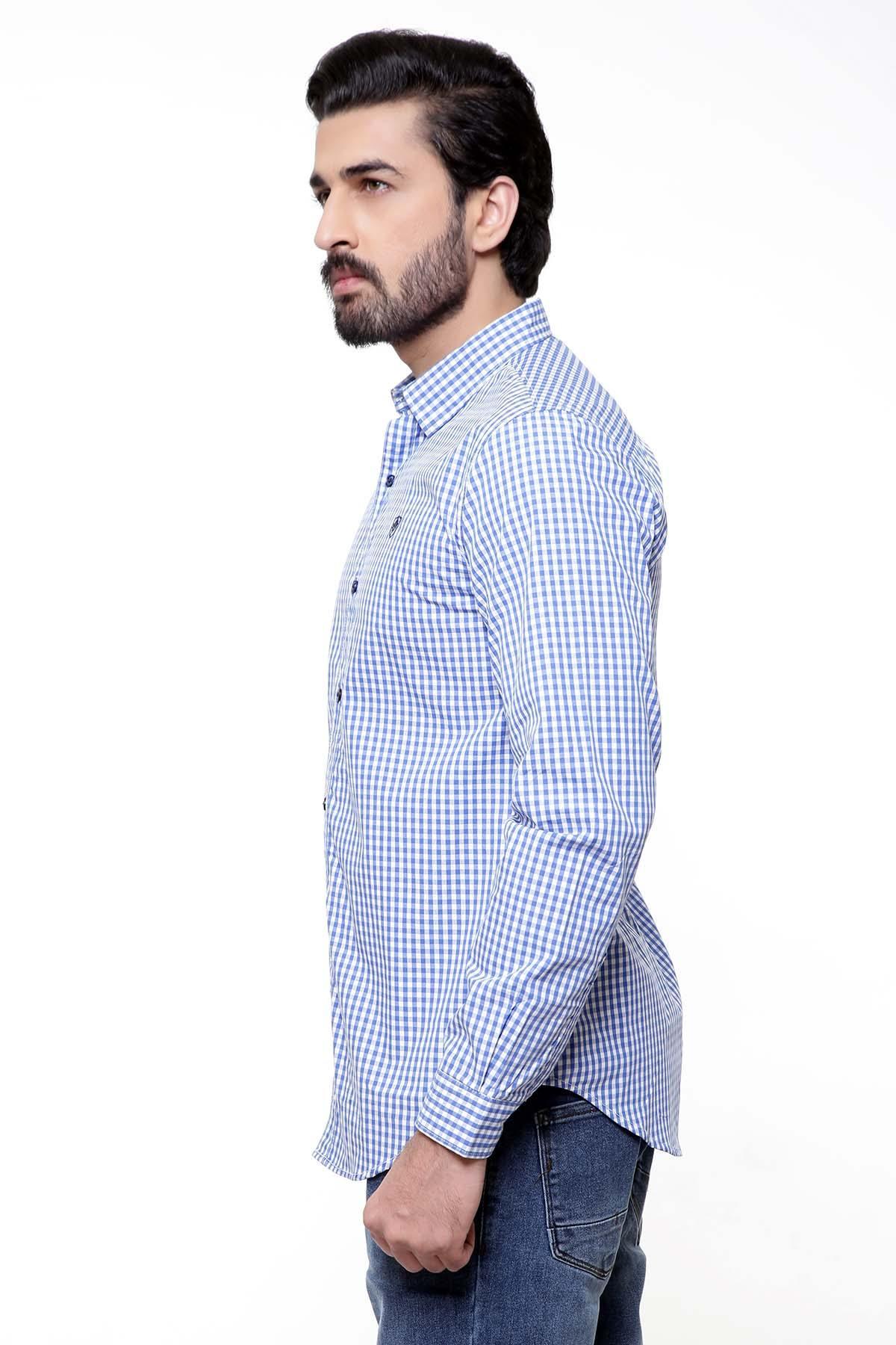 CASUAL SHIRT FULL SLEEVE WHITE BLUE CHECK at Charcoal Clothing