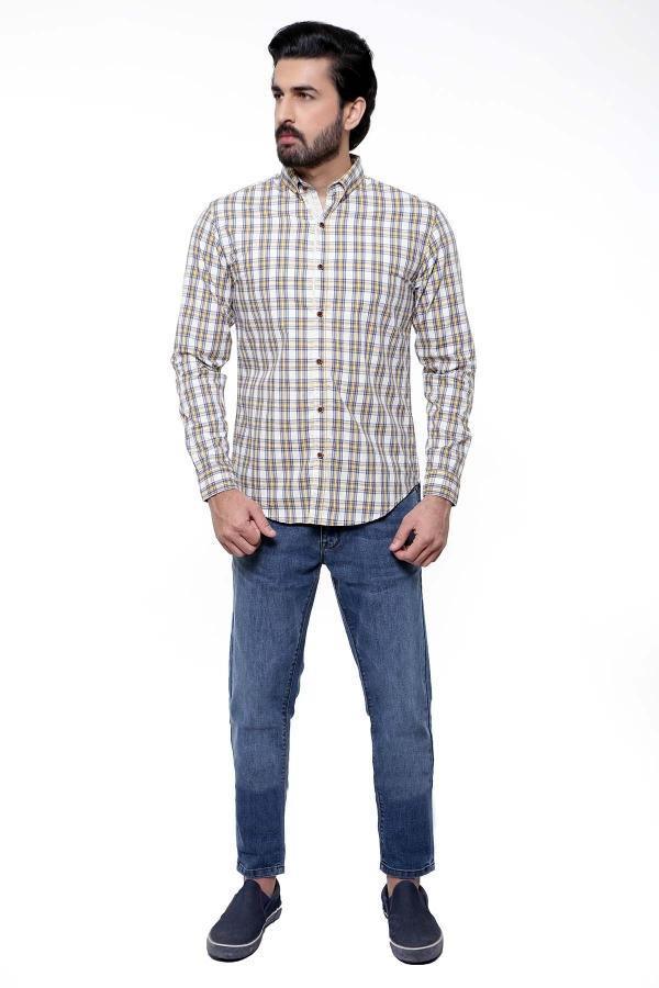 CASUAL SHIRT FULL SLEEVE YELLOW BLUE SLIM FIT at Charcoal Clothing