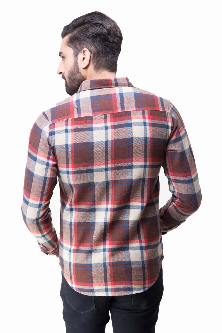 CASUAL SHIRT FULL SLEEVES  BROWN CHECK WINTER at Charcoal Clothing