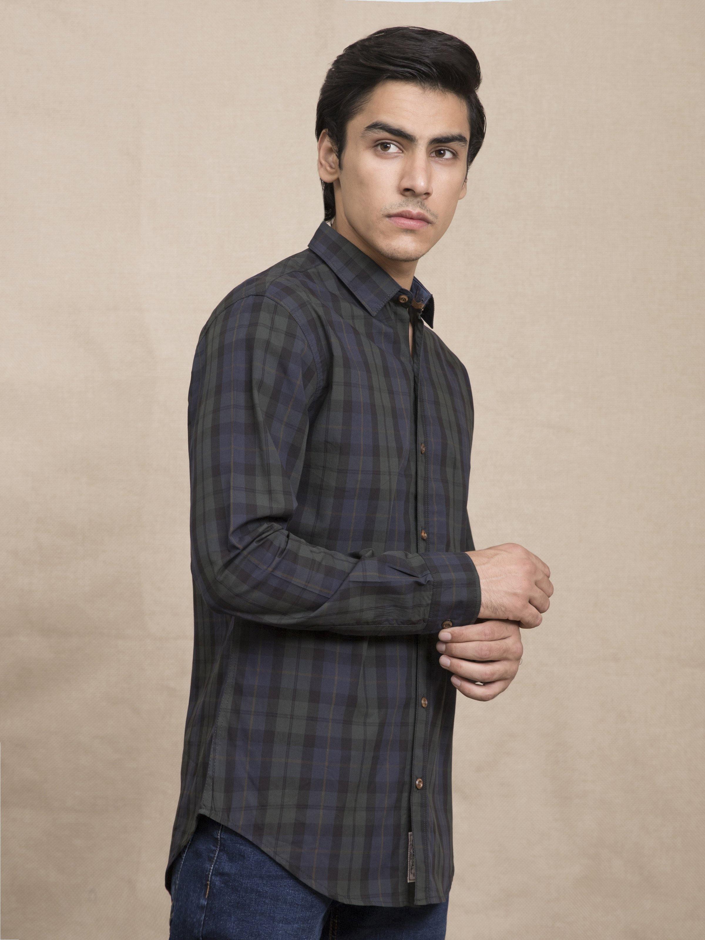 CASUAL SHIRT GREEN CHECK at Charcoal Clothing