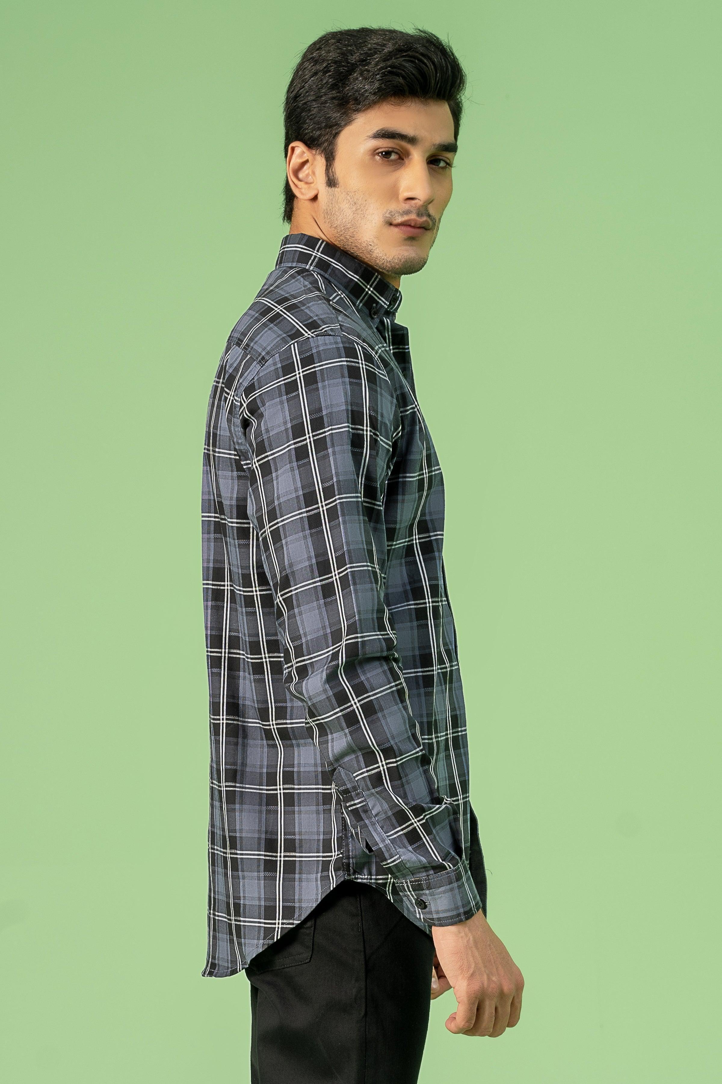 CASUAL SHIRT GREY BLACK CHECK at Charcoal Clothing