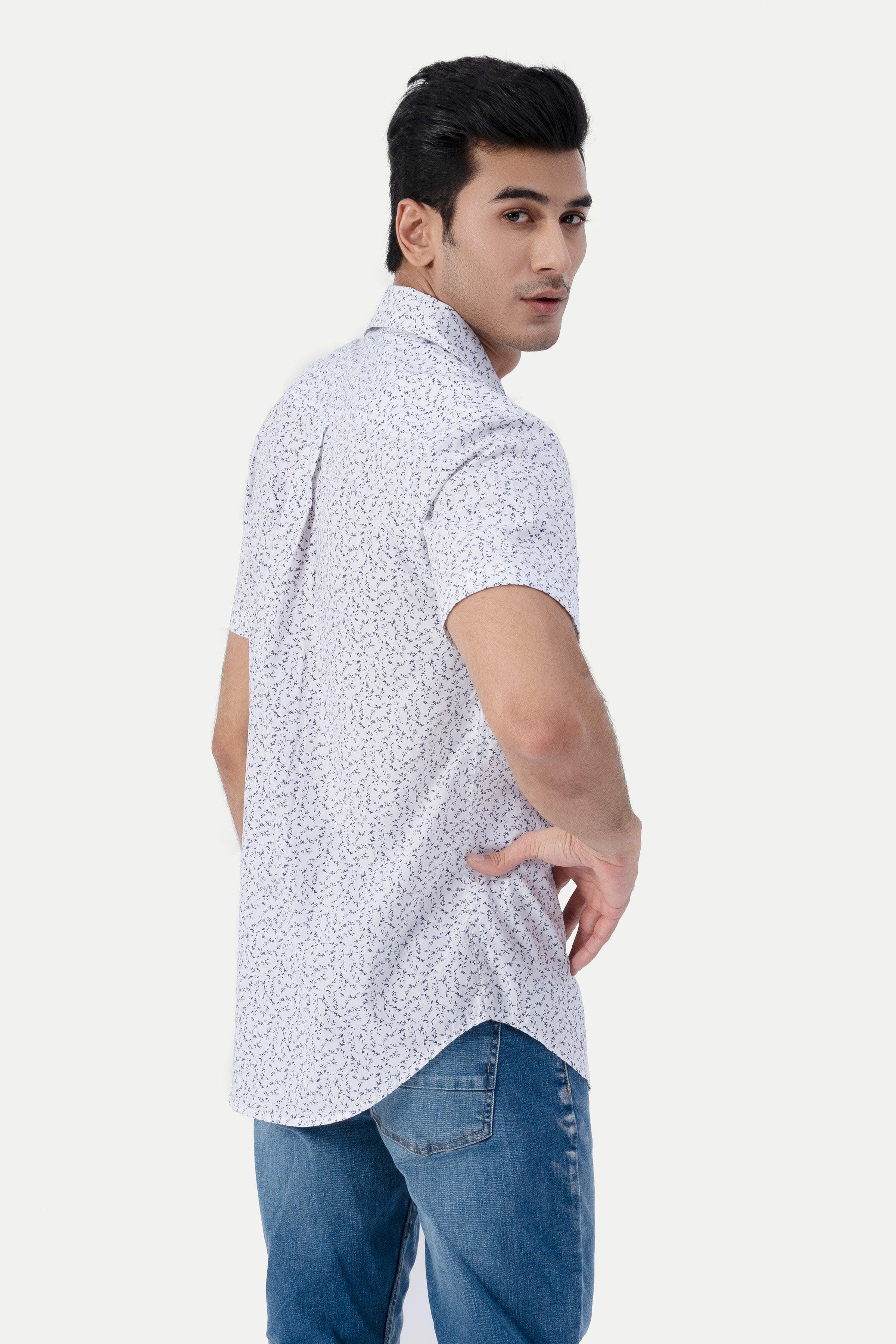 CASUAL SHIRT HALF SLEEVE CUBIN COLLAR WHITE at Charcoal Clothing