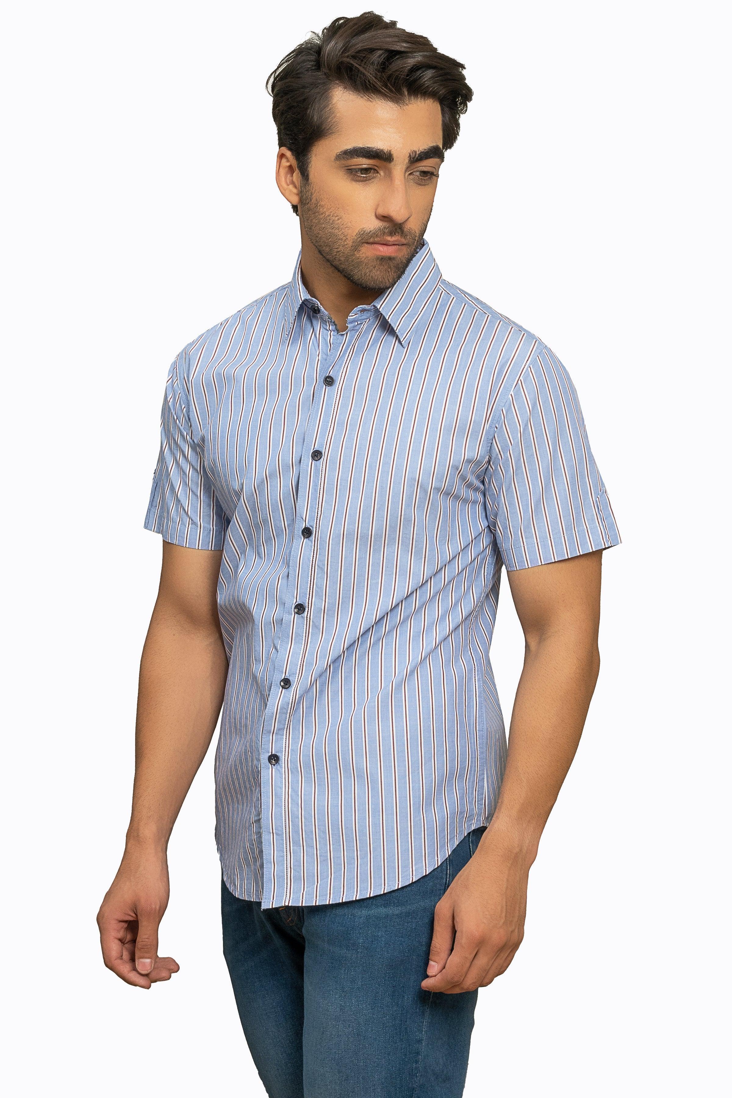 CASUAL SHIRT HALF SLEEVES SKY WHITE LINE at Charcoal Clothing