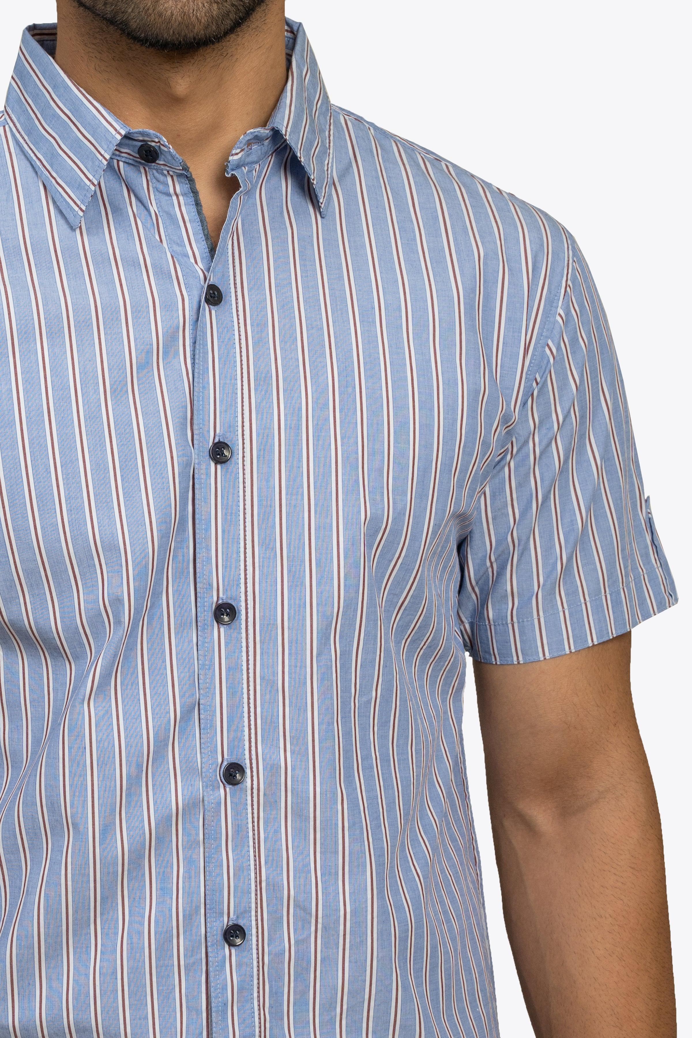 CASUAL SHIRT HALF SLEEVES SKY WHITE LINE at Charcoal Clothing