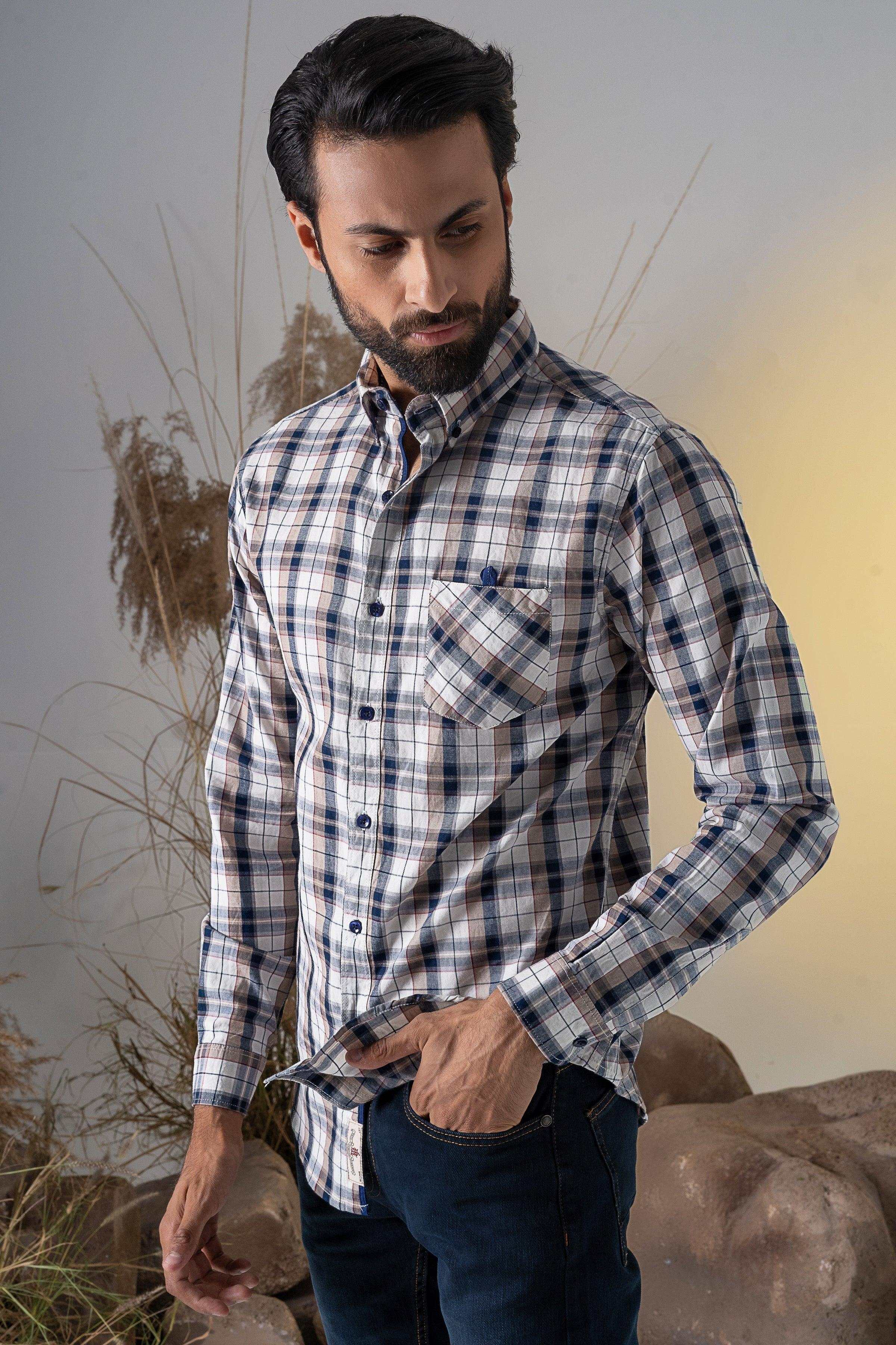 CASUAL SHIRT KHAKI NAVY at Charcoal Clothing