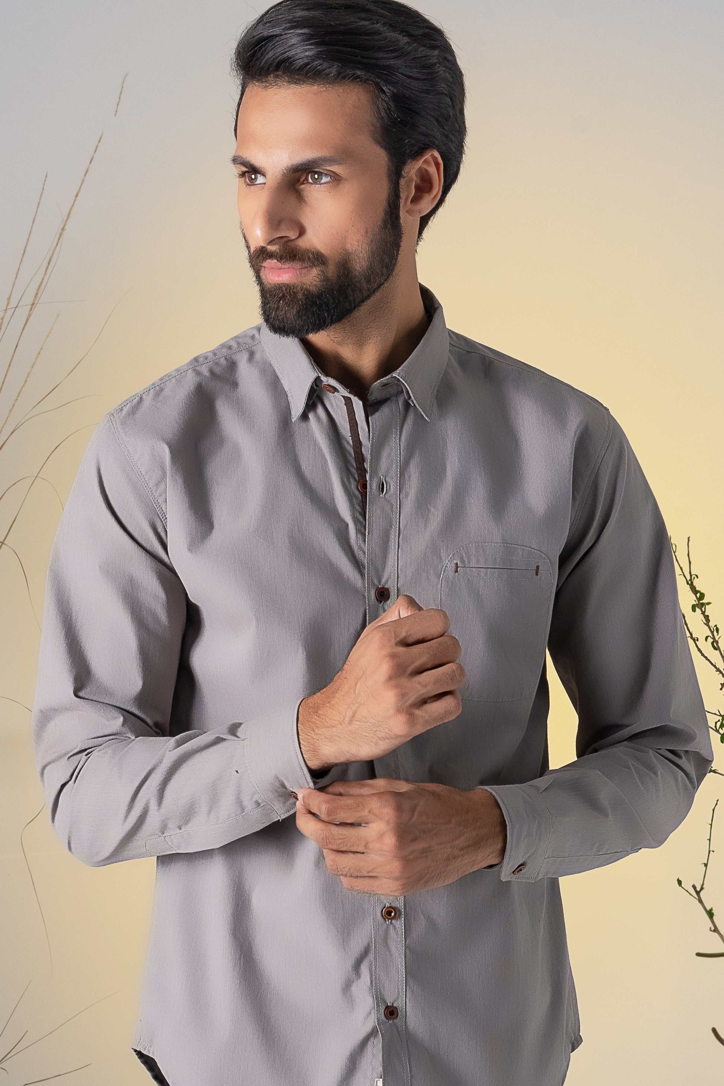 CASUAL SHIRT KHAKI STRIPES at Charcoal Clothing