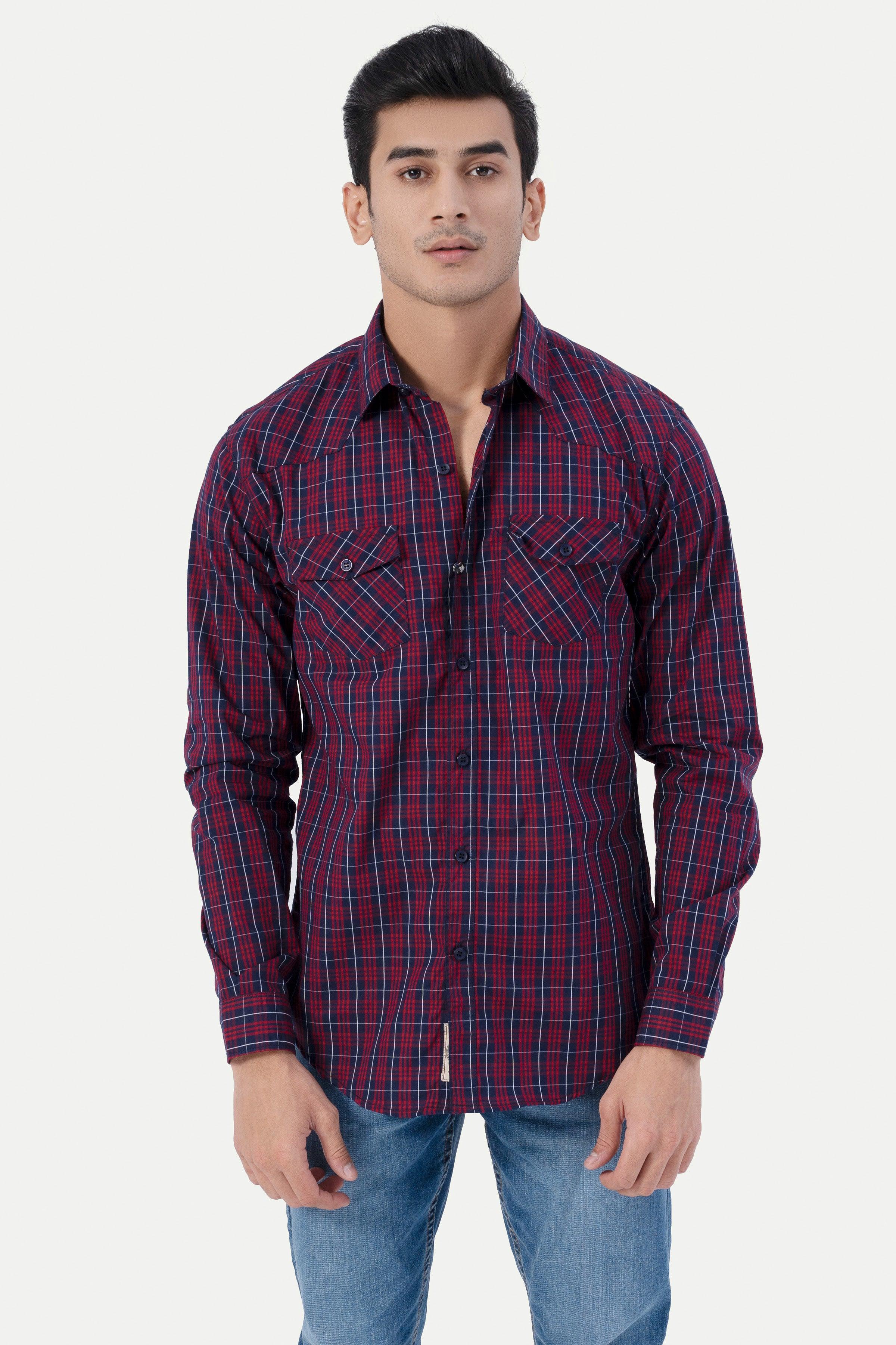 CASUAL SHIRT MAROON CHECK at Charcoal Clothing