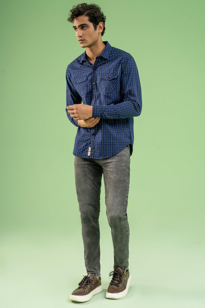 Men's Navy Blue Printed Comfort Fit Cotton Casual Shirt