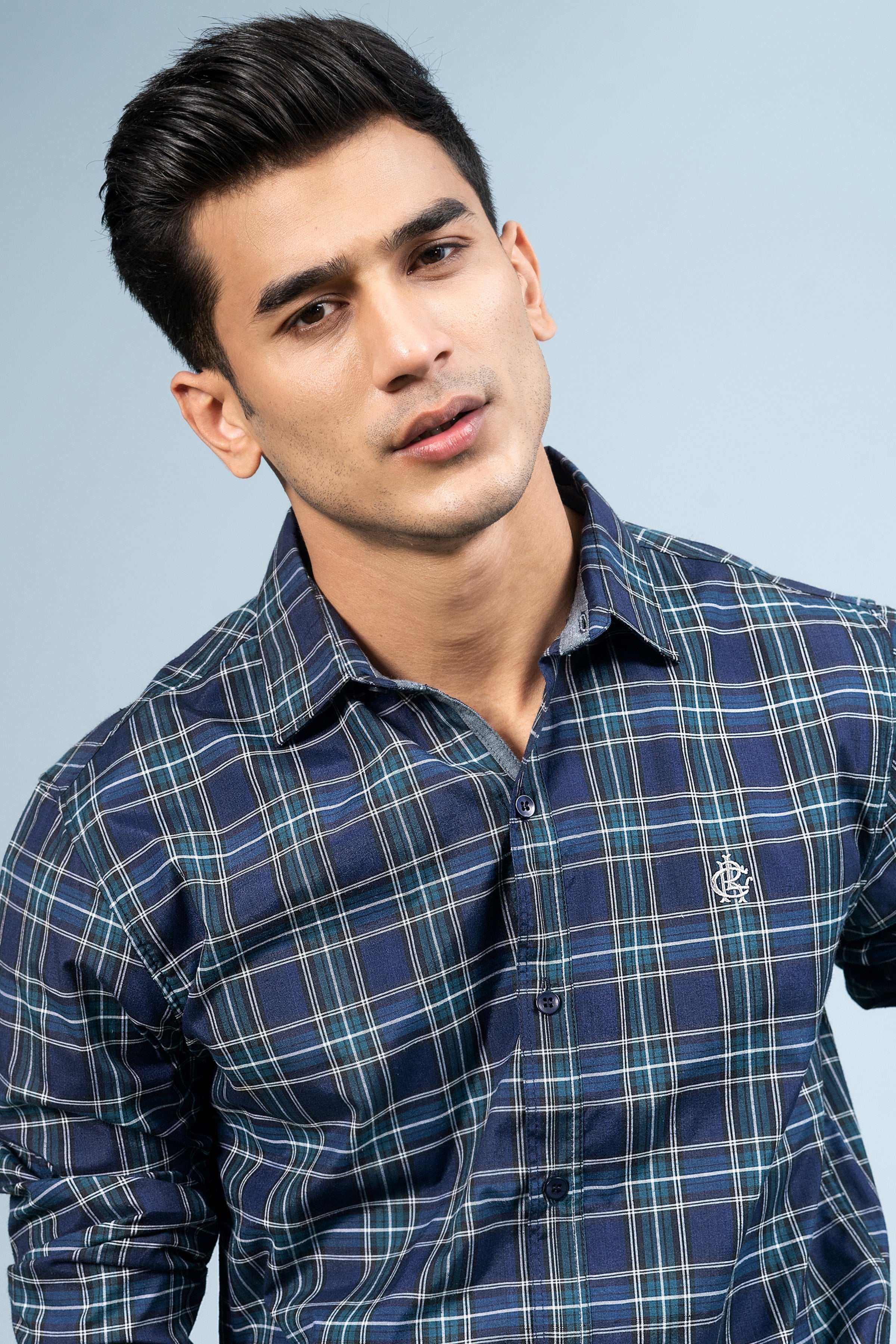 CASUAL SHIRT NAVY GREEN at Charcoal Clothing