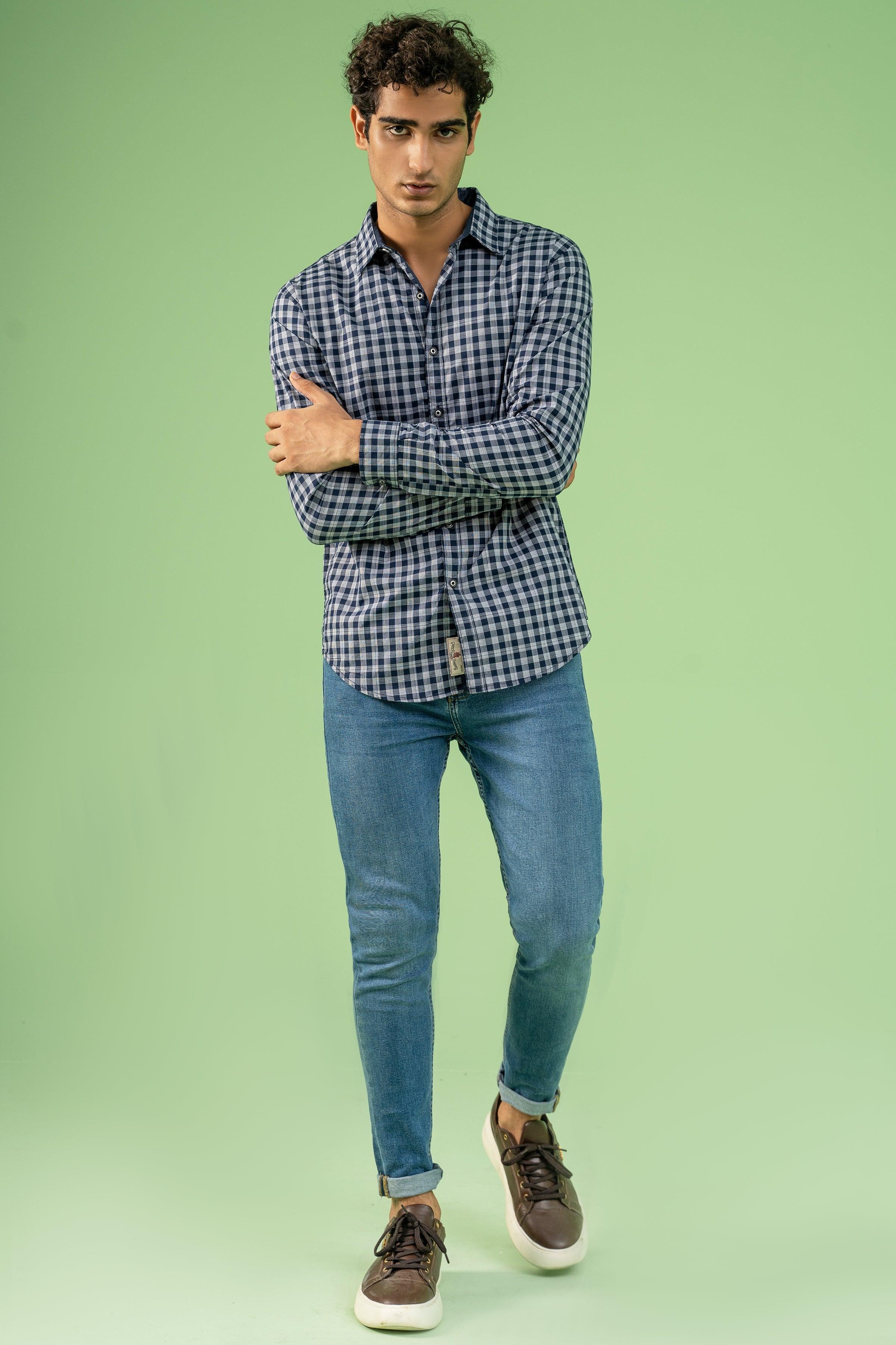 CASUAL SHIRT NAVY GREY at Charcoal Clothing