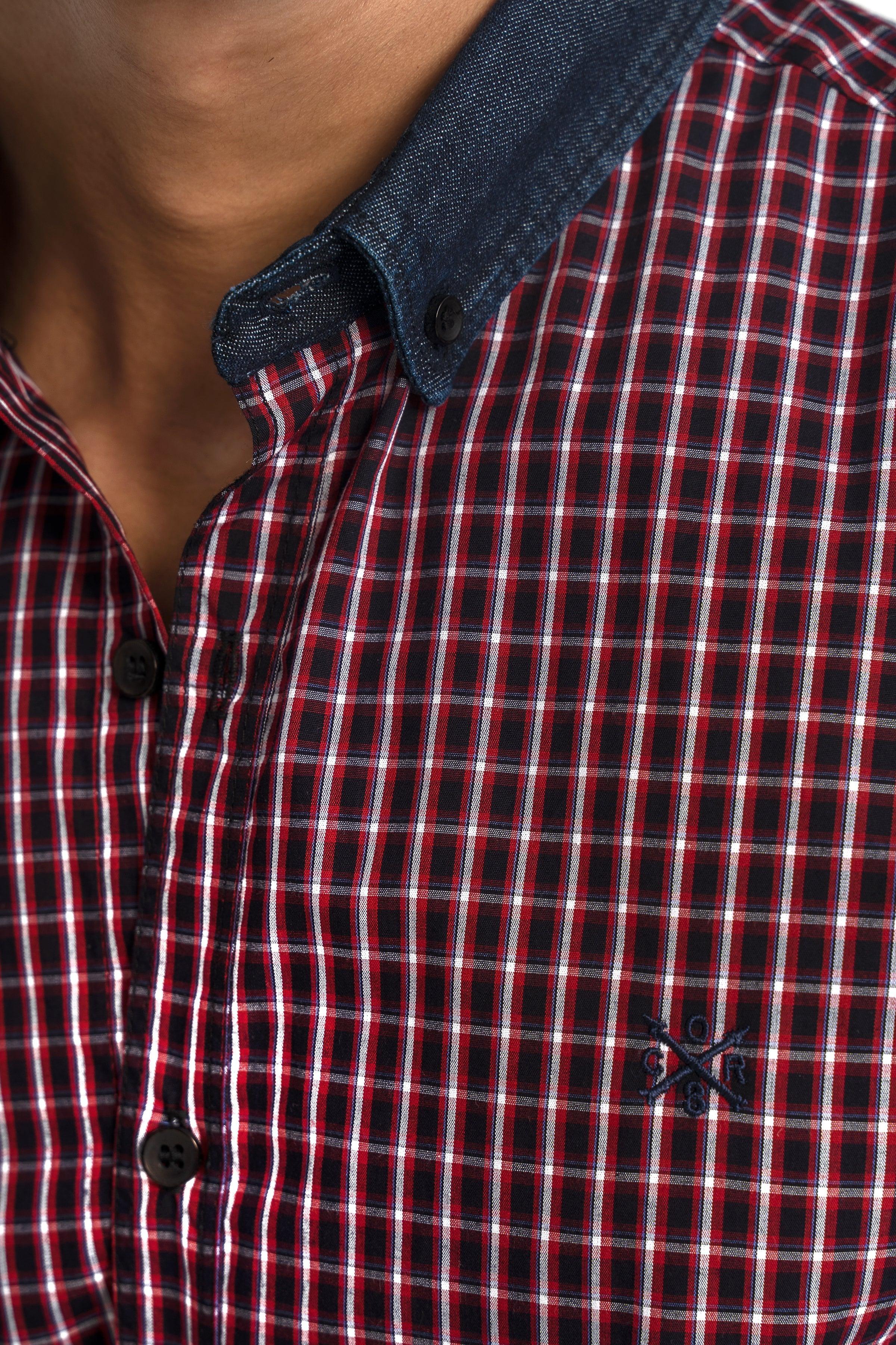 CASUAL SHIRT NAVY MAROON CHECK at Charcoal Clothing