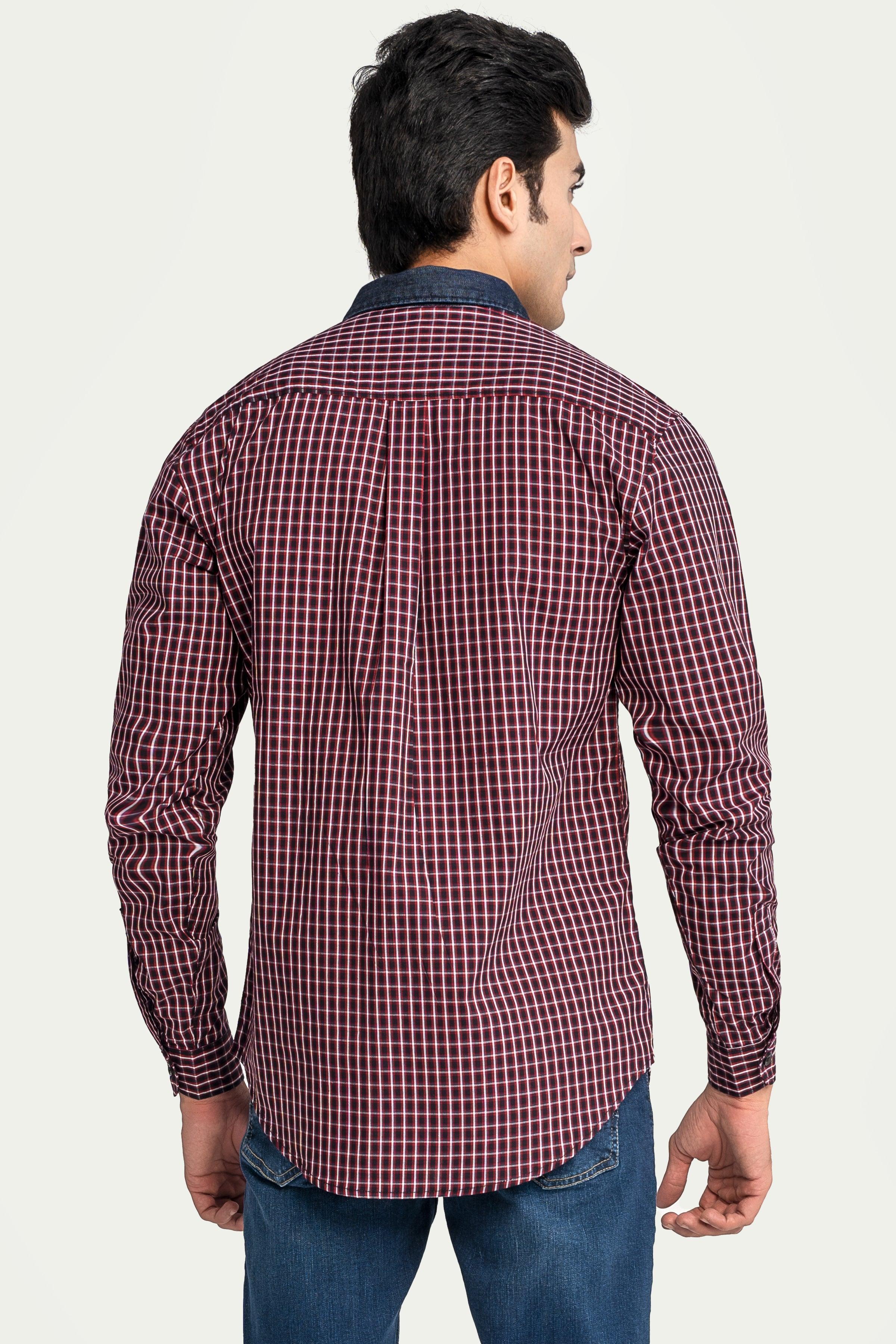 CASUAL SHIRT NAVY MAROON CHECK at Charcoal Clothing