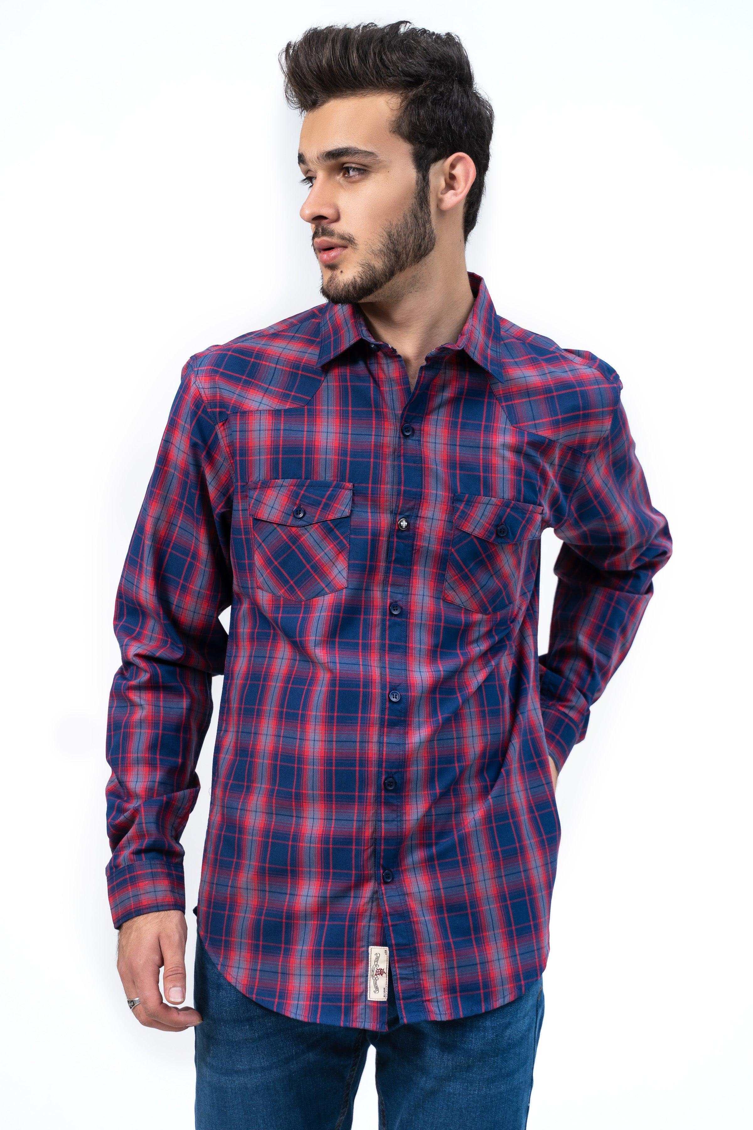 Shop CASUAL SHIRT NAVY RED CHECK For Men Online