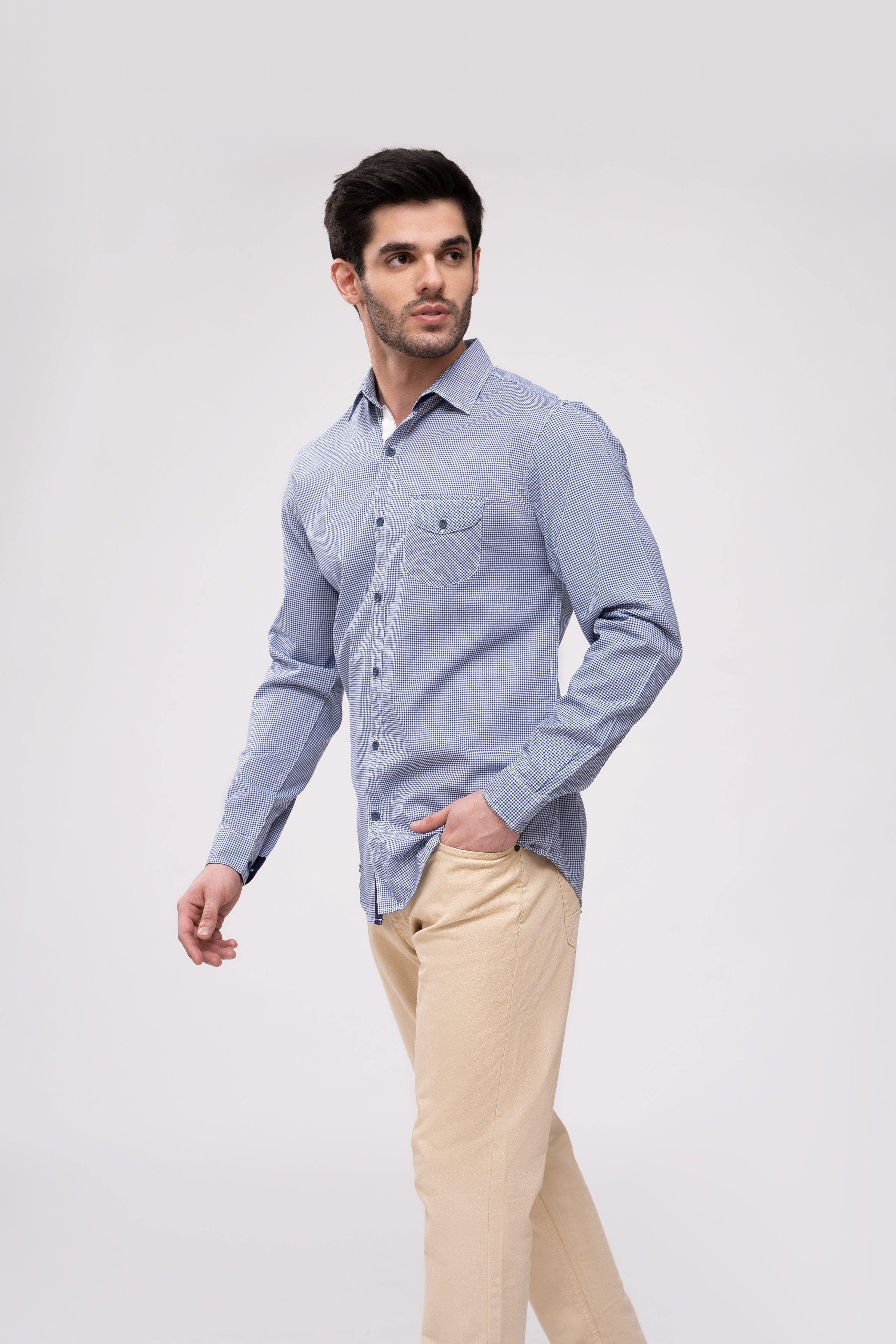 CASUAL SHIRT NAVY WHITE CHECK at Charcoal Clothing